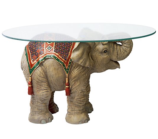 Design Toscano Jaipur Elephant Glass Top Cocktail Table