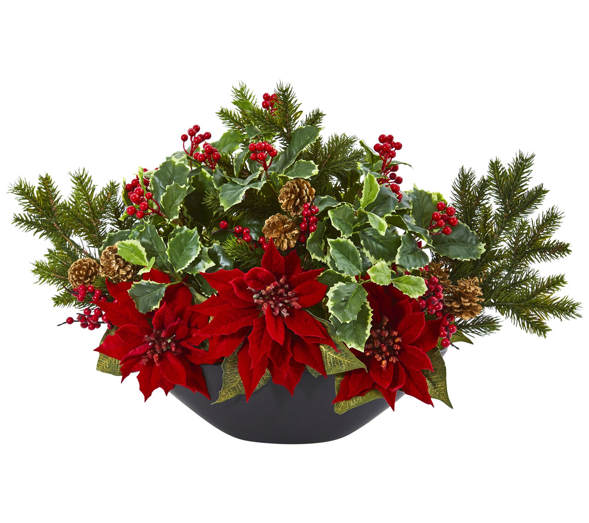 Nearly Natural 31 in. Poinsettia, Berries and Pine Artificial Flower Bundle  (Set of 3) 2367-S3-RD - The Home Depot