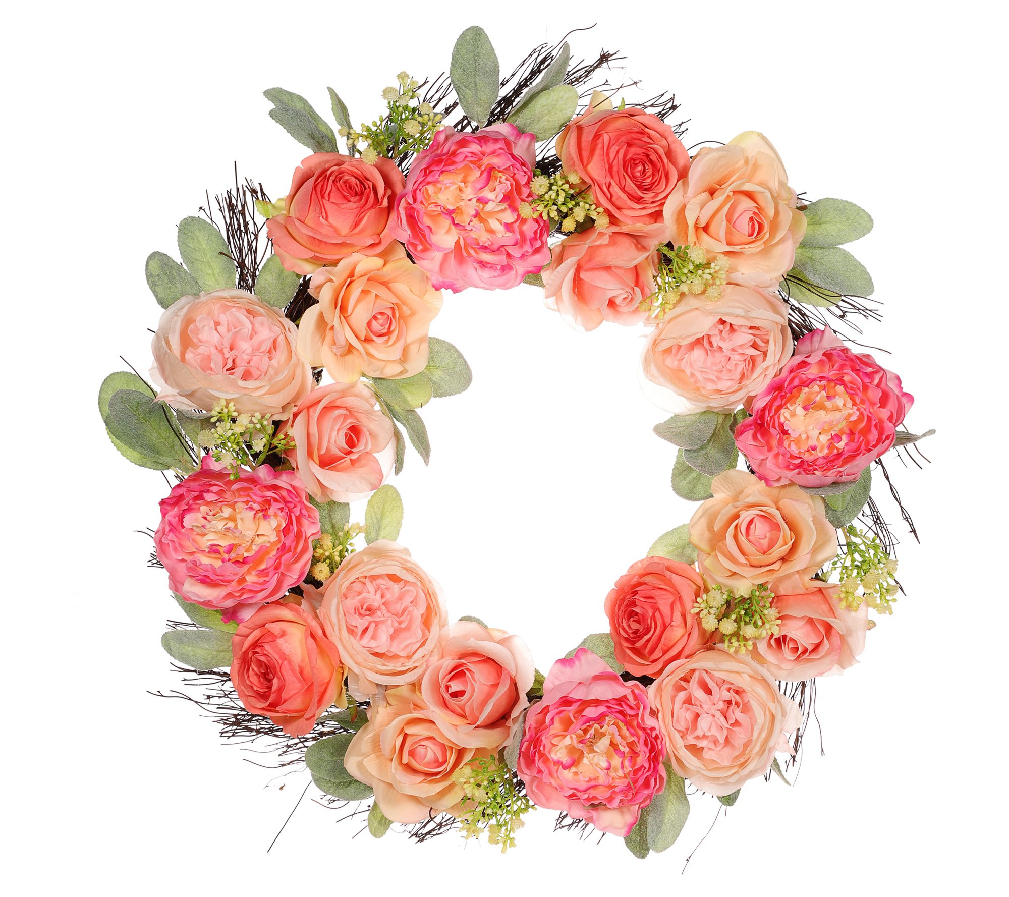 Puleo 24" Peony,Rose Floral Spring Wreath With Green Leav