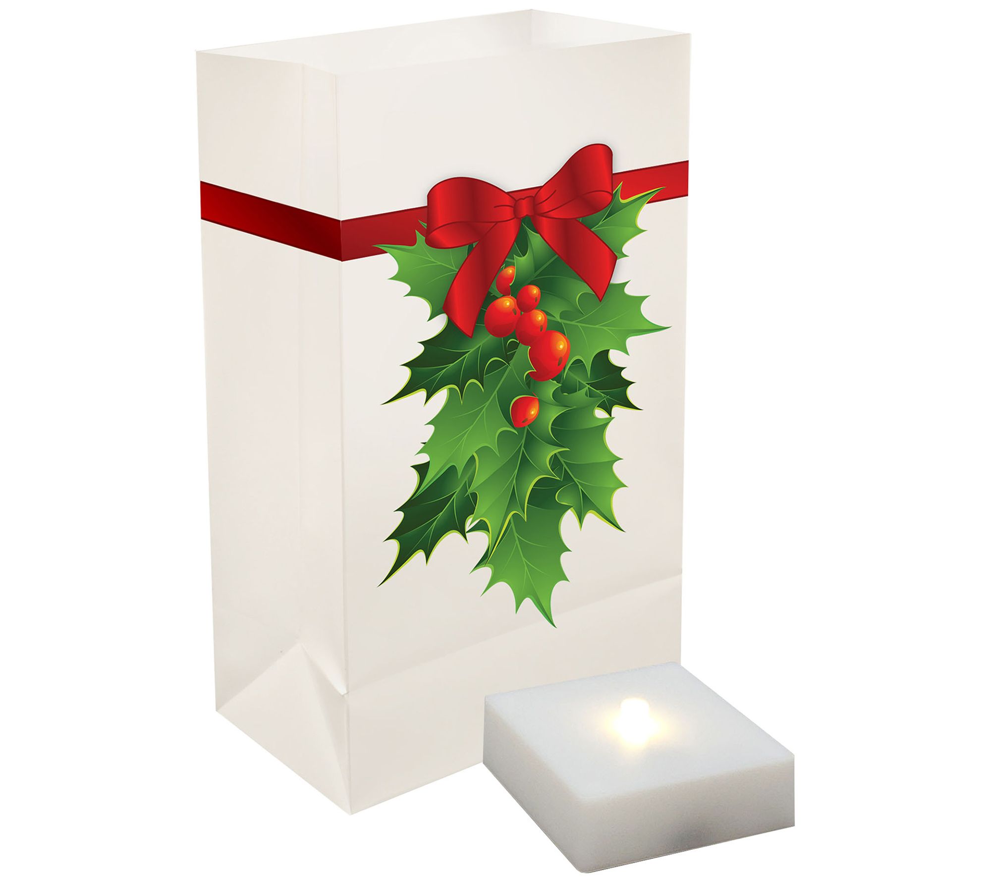 LumaBase Battery-Operated 6ct Holly Luminaria K it with Timer