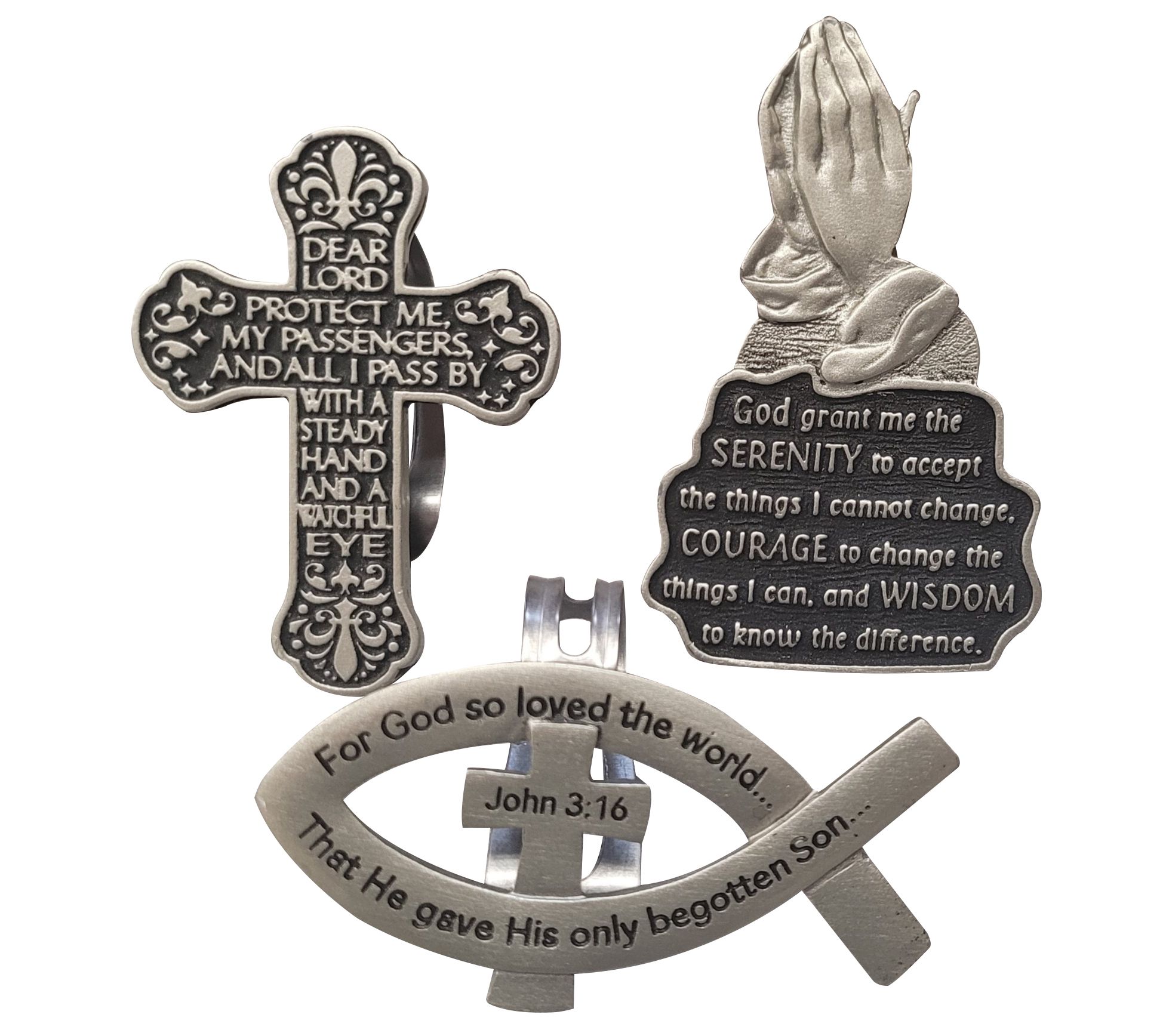 Angel 3-Pack Stainless Protection Message Visor Clips w/ Bags