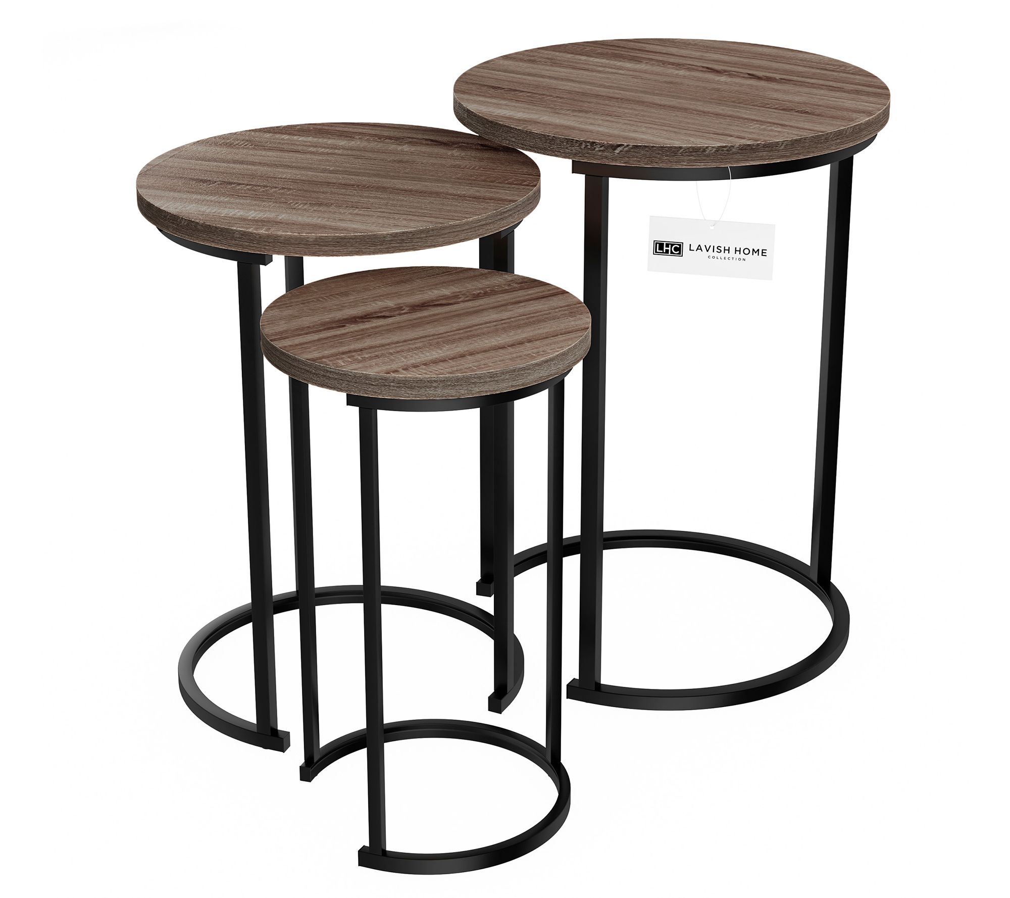Lavish Home 3 Round Living Room End Tables WoodgrainLook