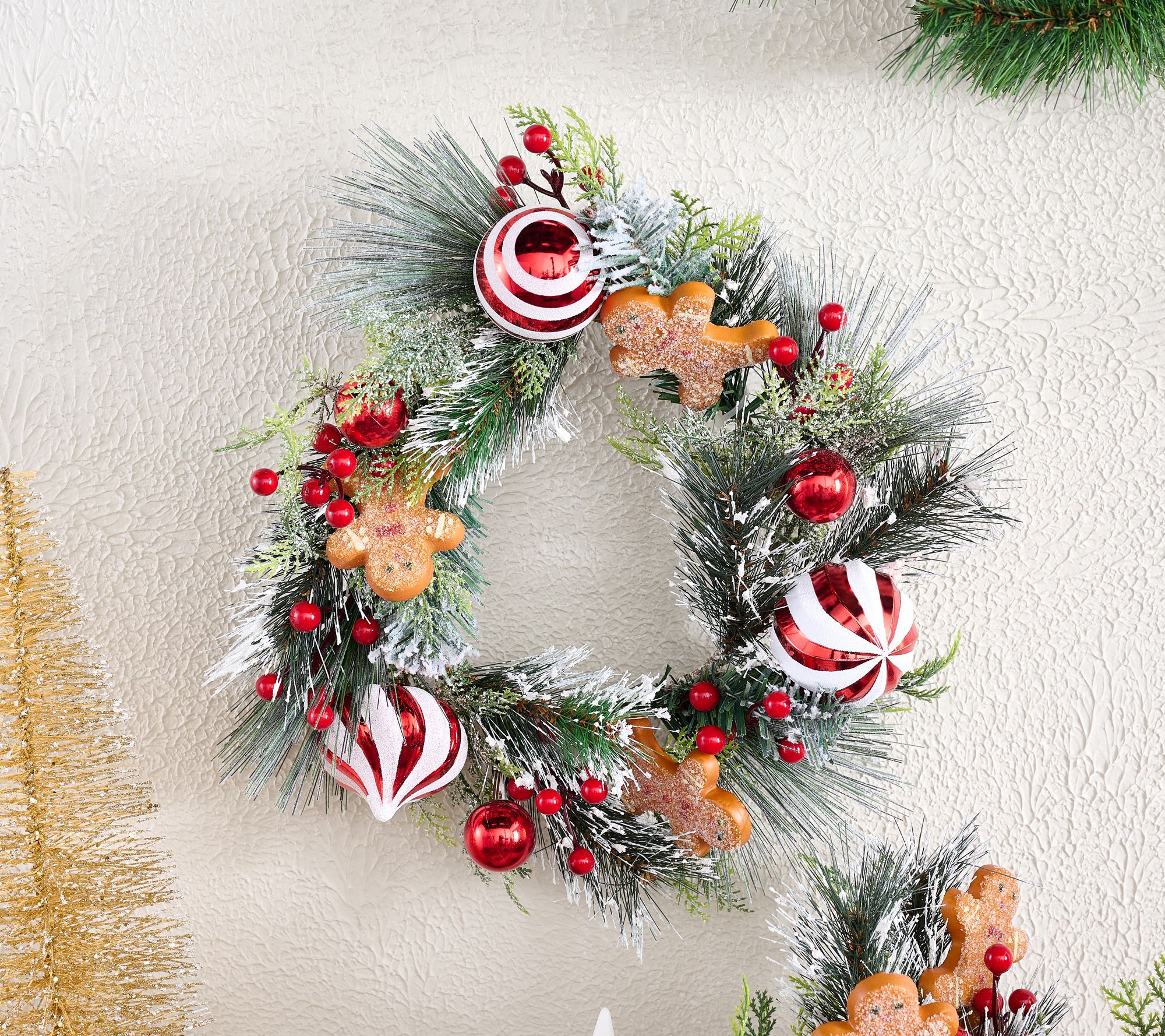 Gingerbread & Peppermint Ornament 16" Wreath by Valerie
