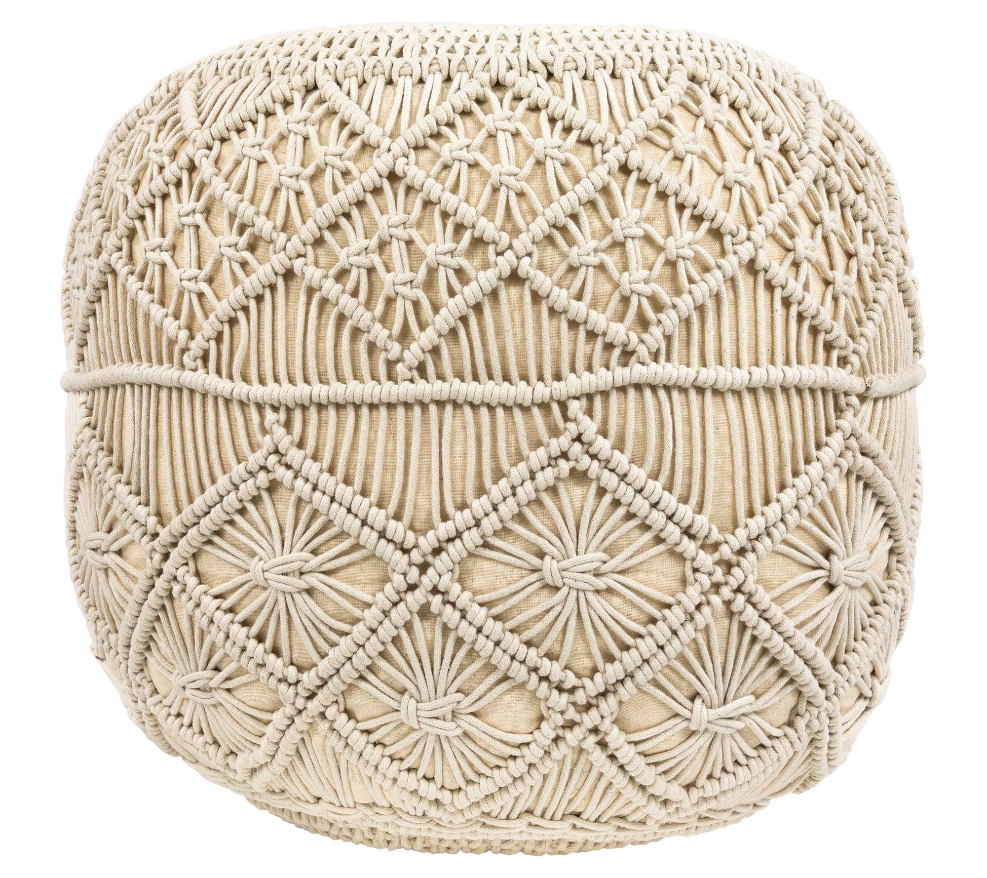 Northlight Cream Macrame Round Natural  Cotton Pouf