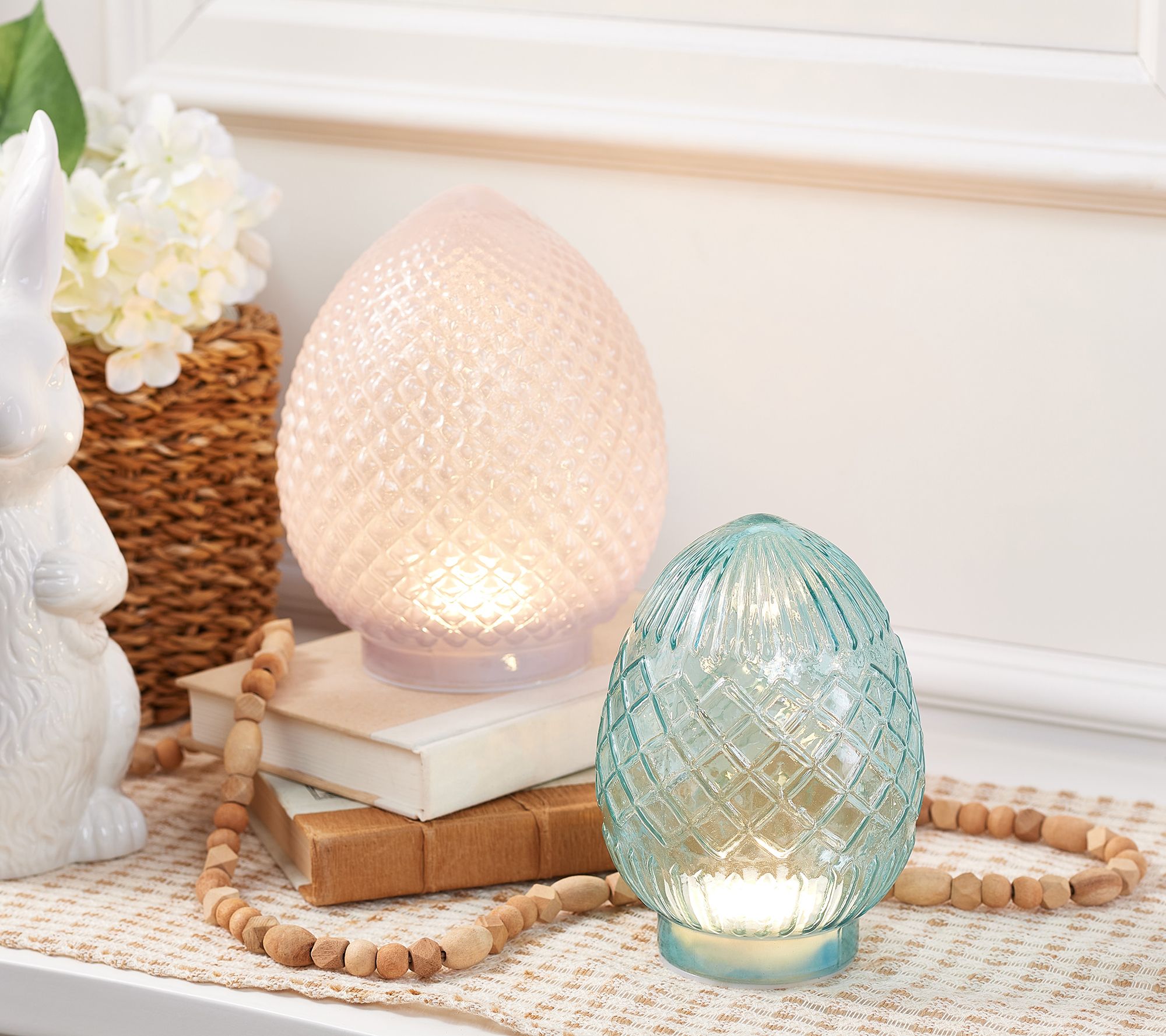 As Is Willow Manor Set of 2 Textured Glass Eggs w/ LED