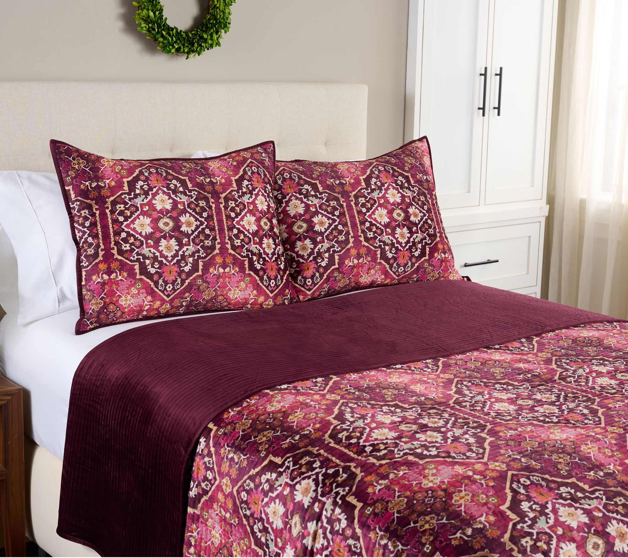 Home Reflections Printed Velvet Coverlet Set- Full