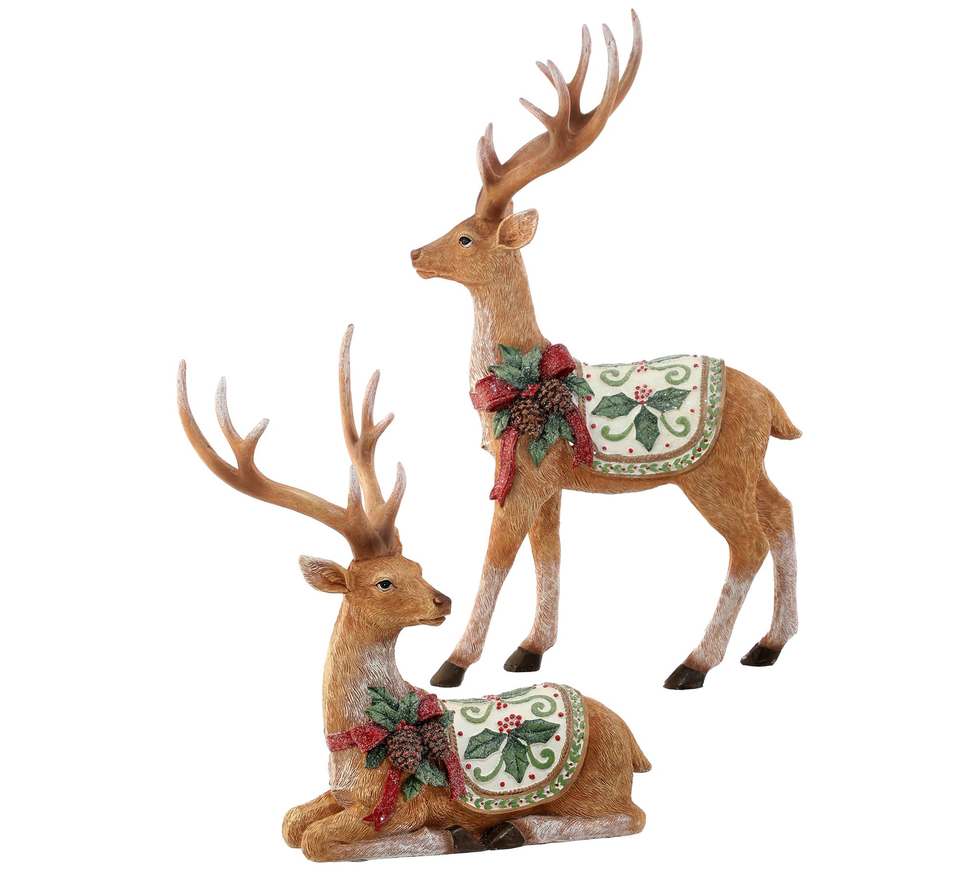 10.5-15" Deer With Holly Saddle Set of 2 By Val erie