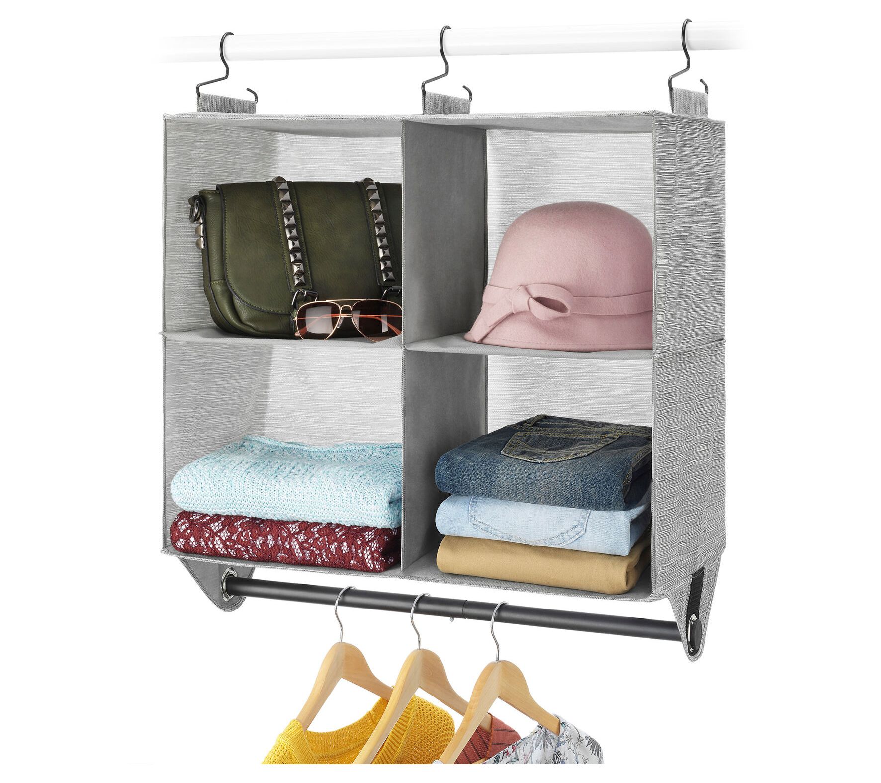 Whitmor 4 Section Fabric Closet Organizer withBuilt in Chrome QVC