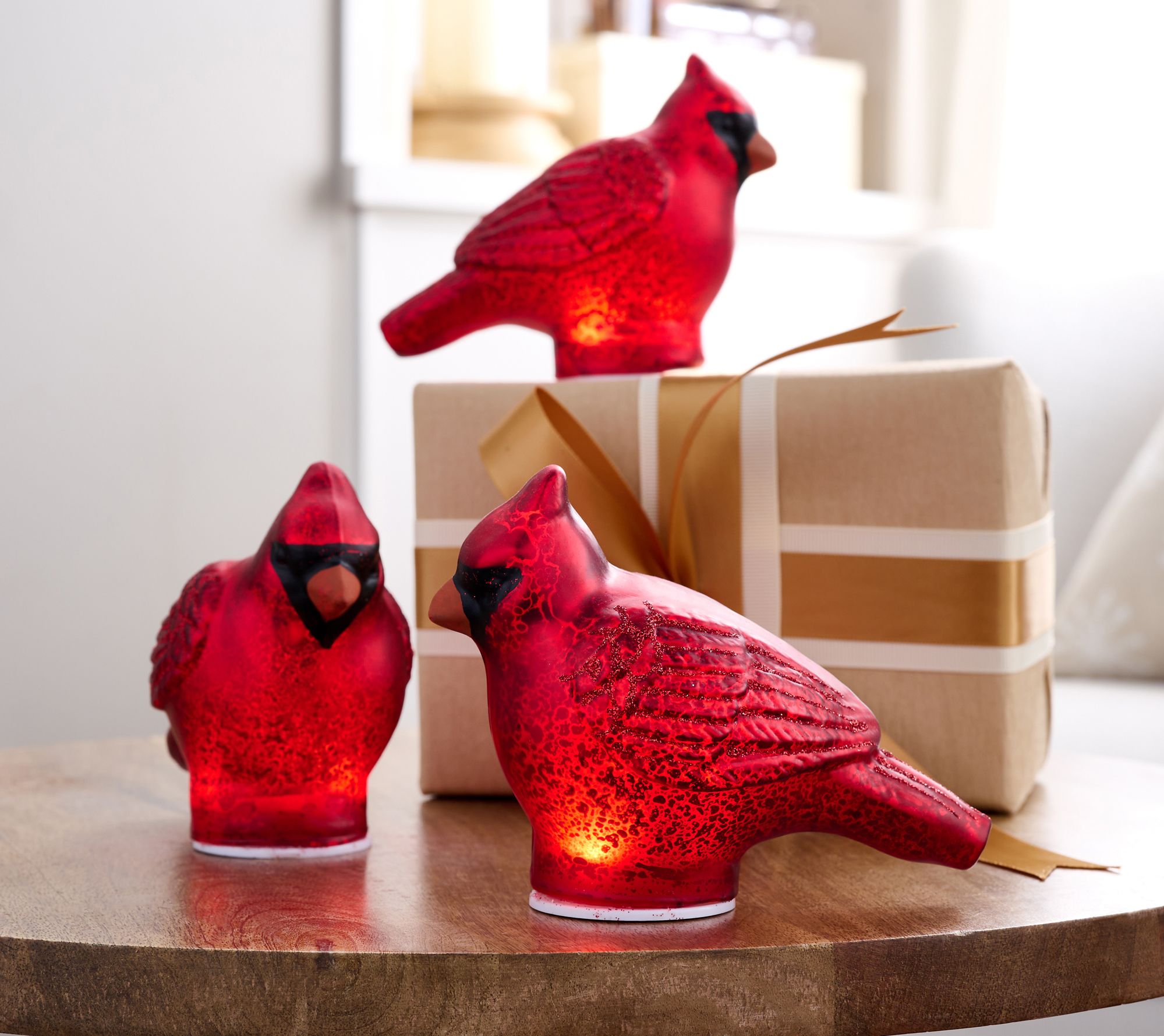 "As Is" Set of 3 Illuminated Mercury Glass Cardinals by Valerie