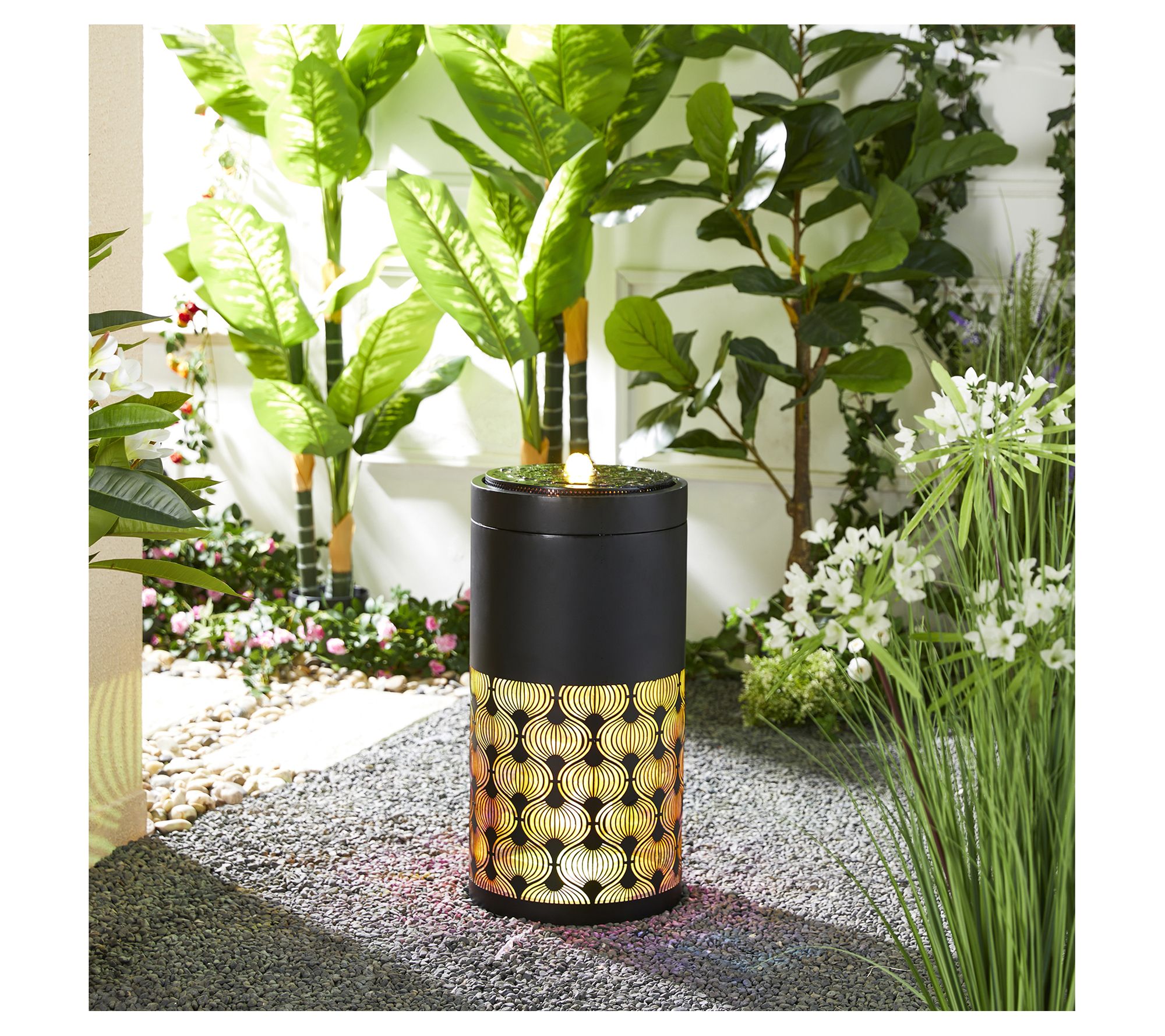 Glitzhome 24''H LED Lit Metal Cutout Pattern Outdoor Fountain