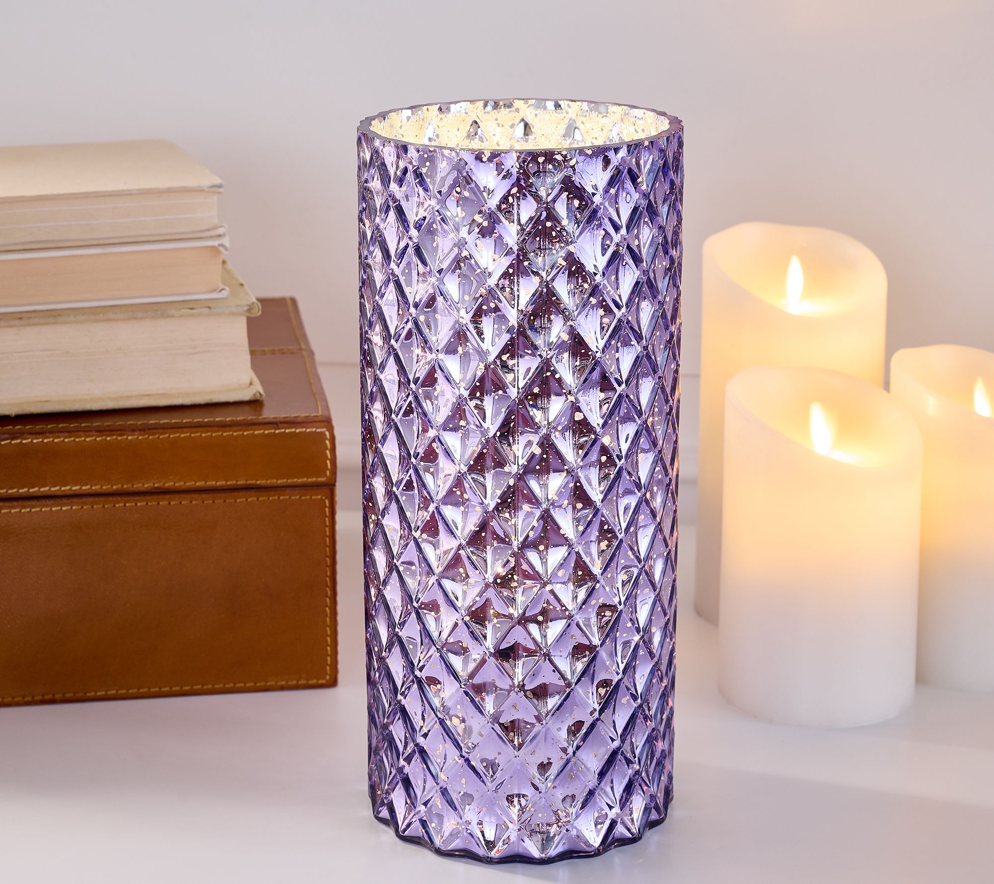  ShWk 7/28 11" Illuminated Diamond Glass Hurricane by Valerie
