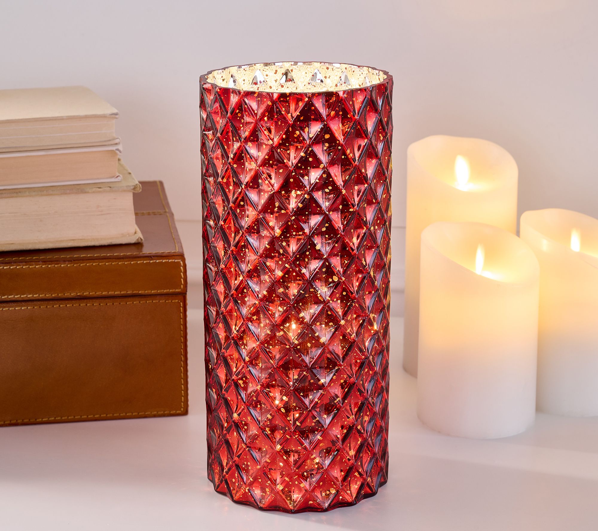 11" Illuminated Diamond Glass Hurricane by Valerie