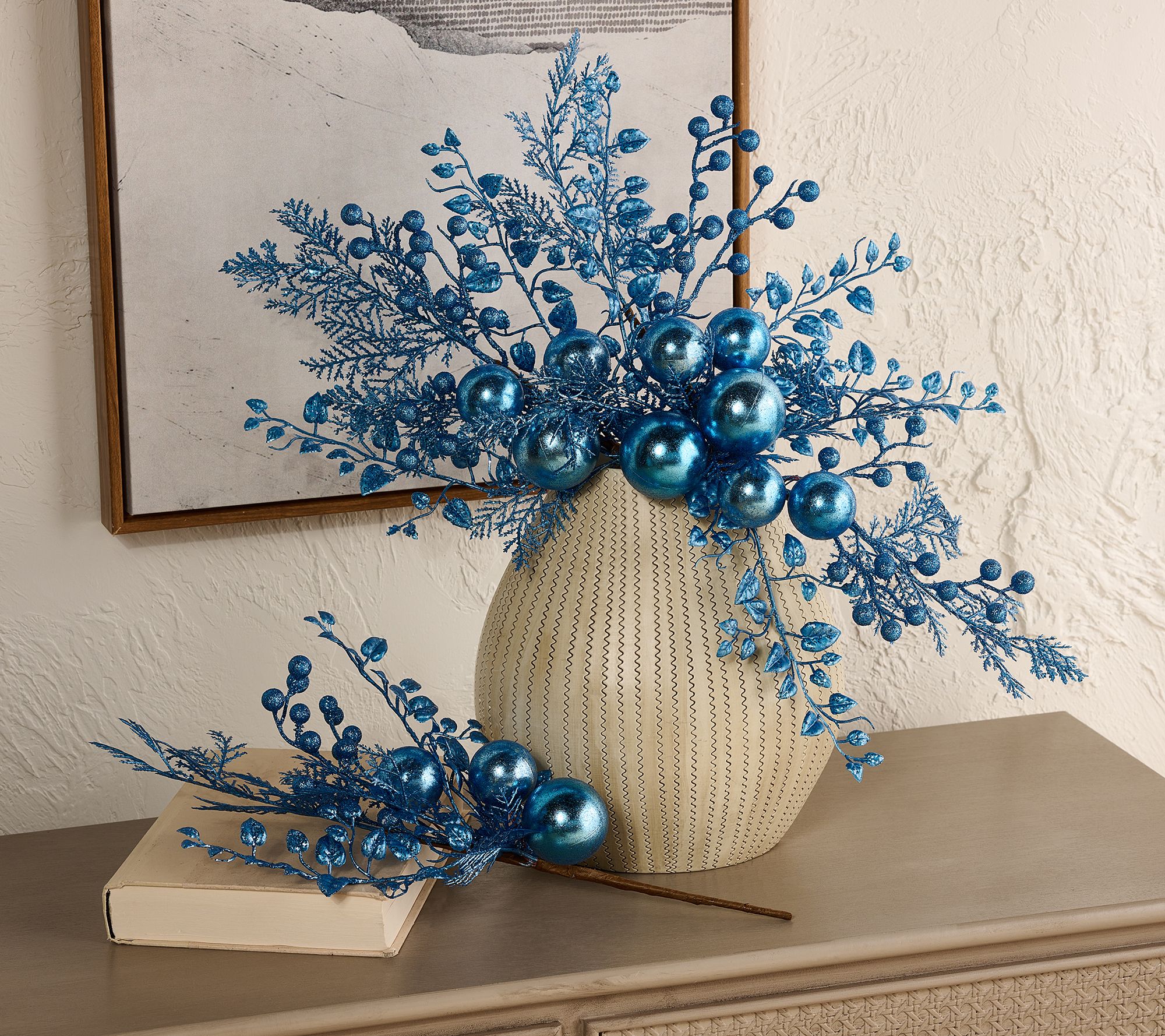 Set of 4 Glitter Leaf and Ornament Picks by Valerie