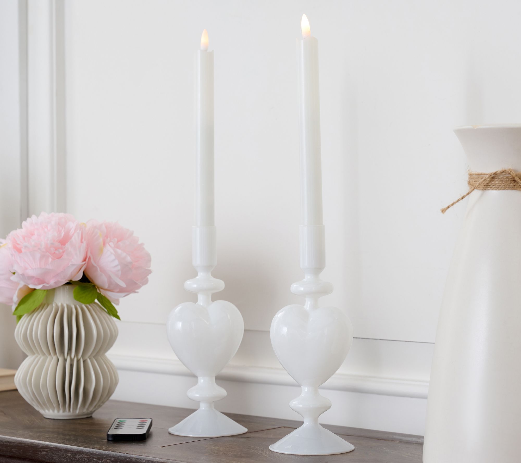 "As Is" Home Reflections S/2 Flameless Glass Heart Tapers
