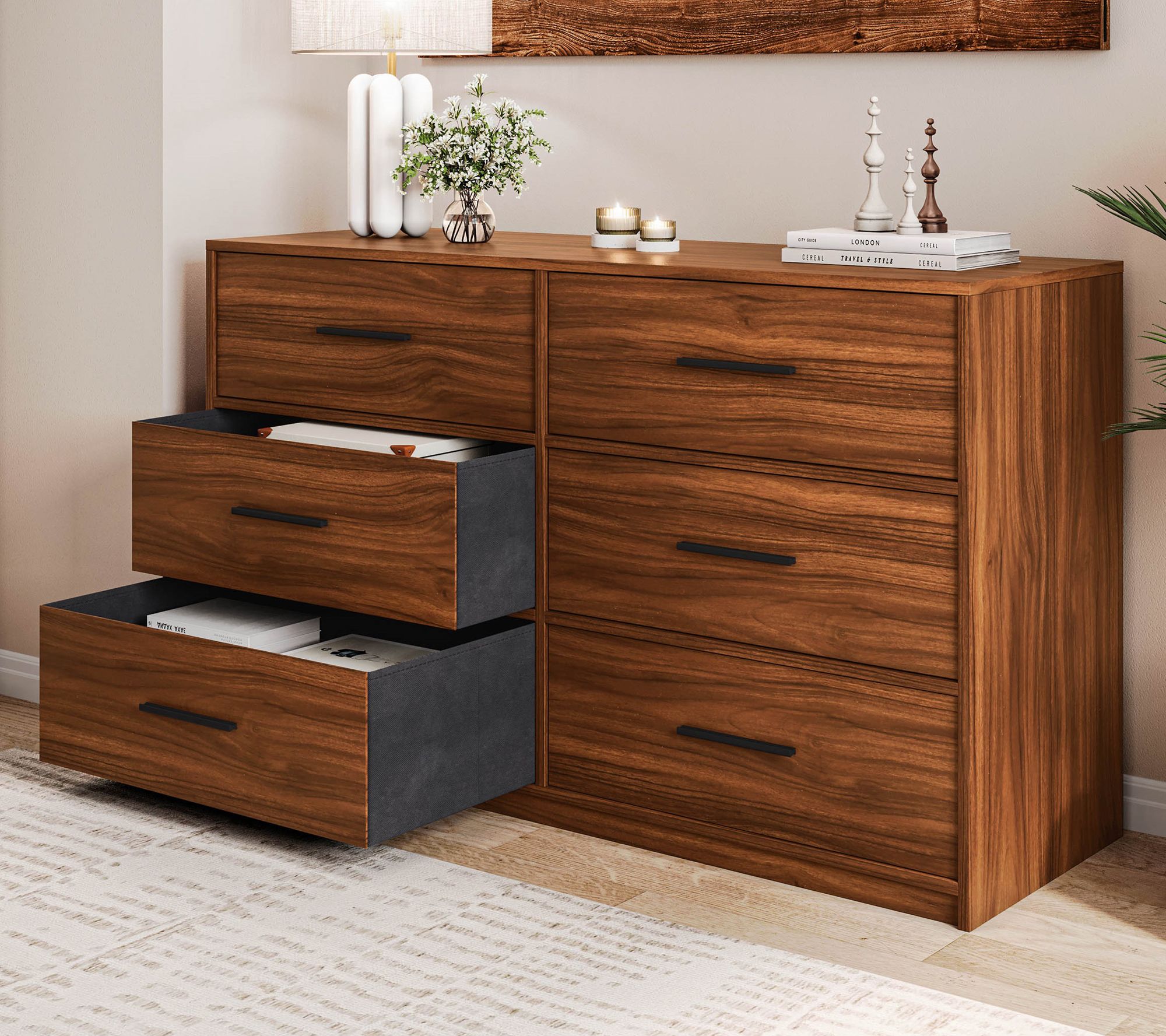 Techni Home Wood Frame Dresser with 6 Large Fabric Drawers