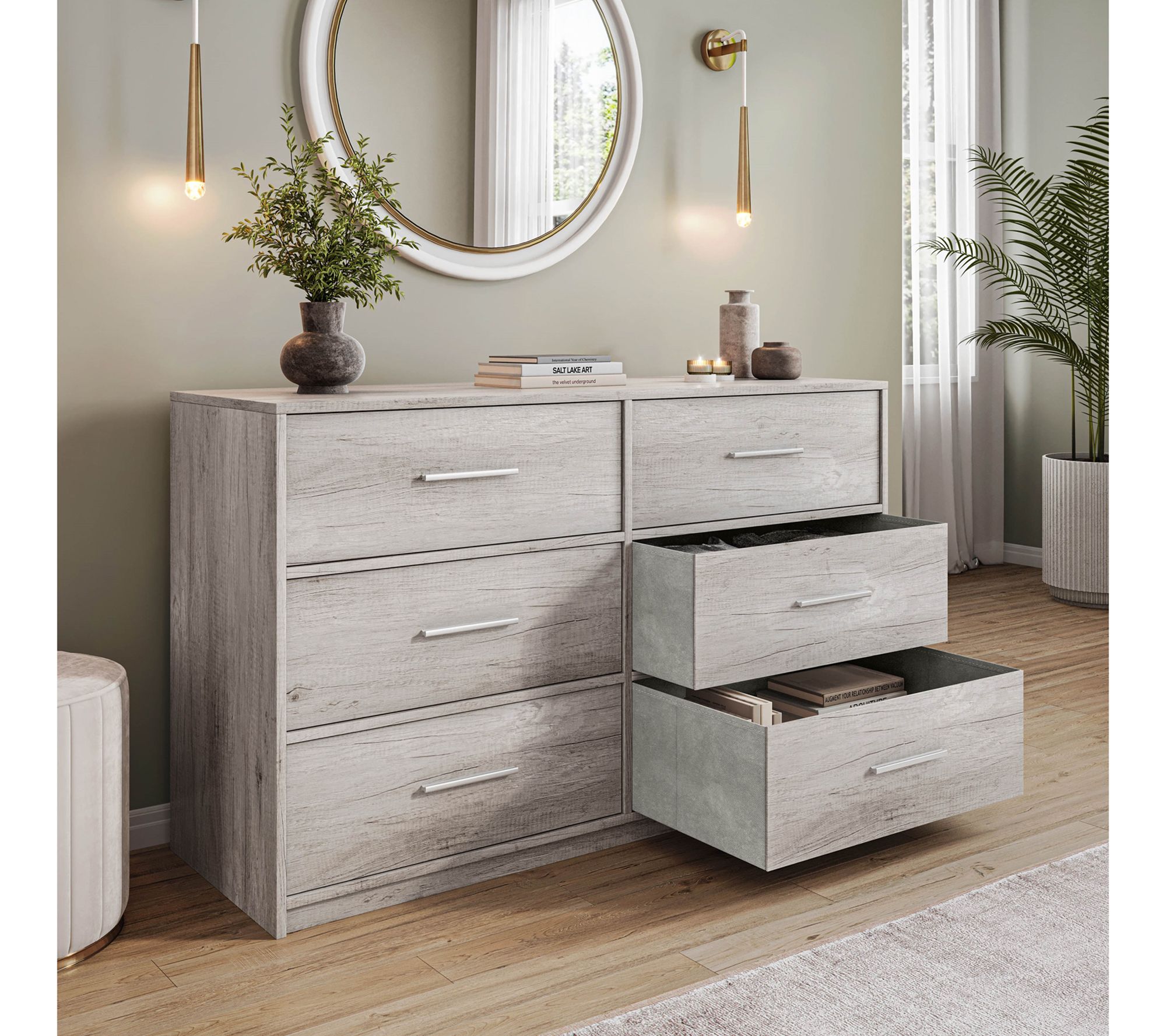 Techni Home Wood Frame Dresser with 6 Large Fabric Drawers