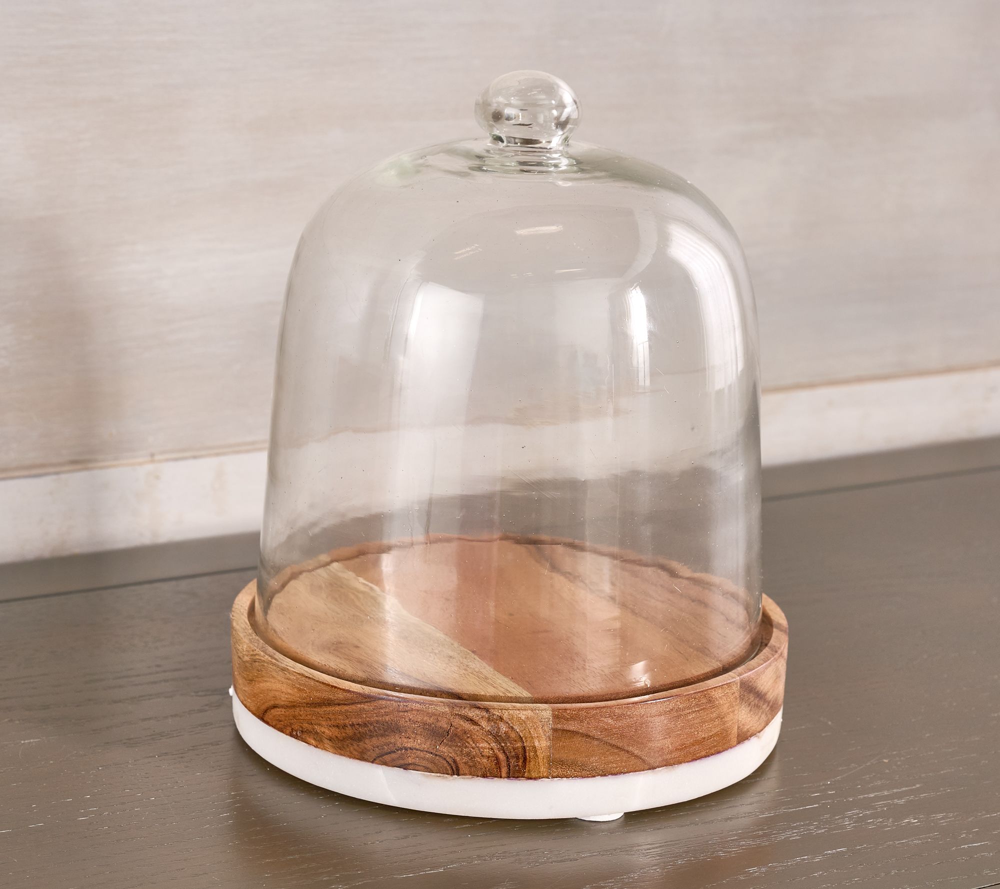 Primrose Hill 9" Marble and Wood Base Glass Cloche