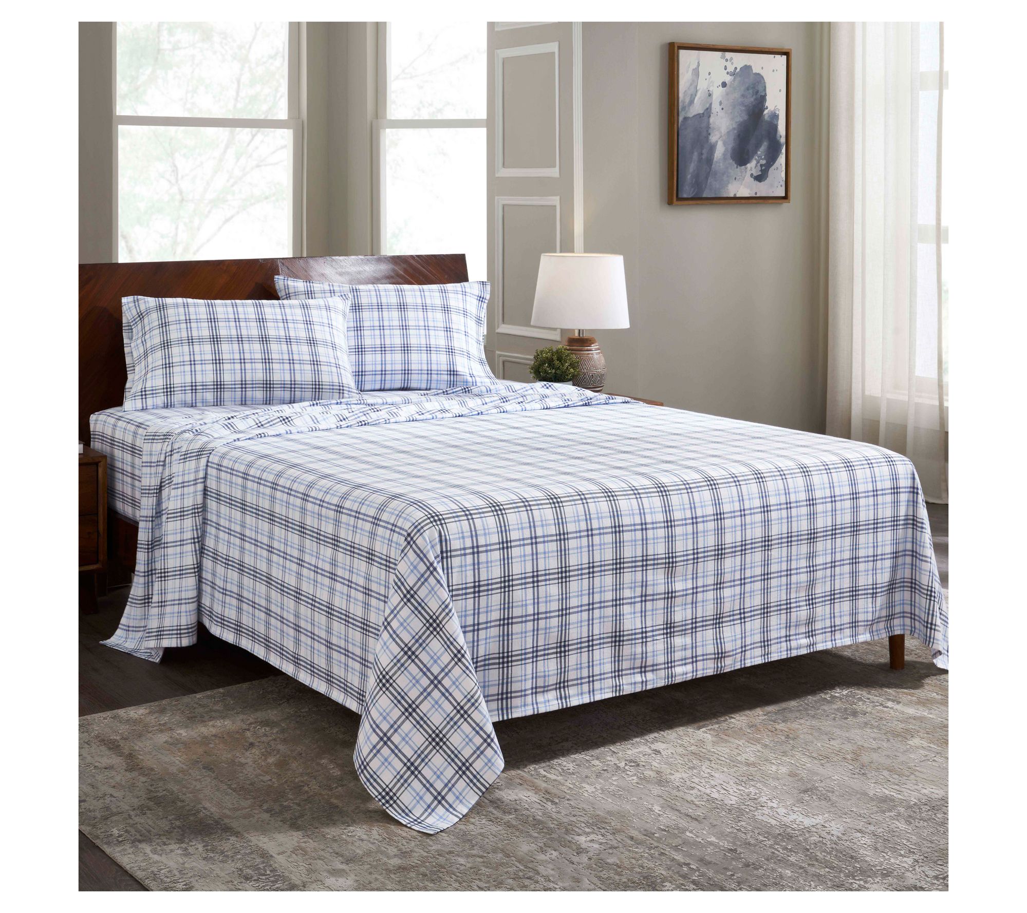 Superior Plaid Flannel Cotton Sheet Set, King