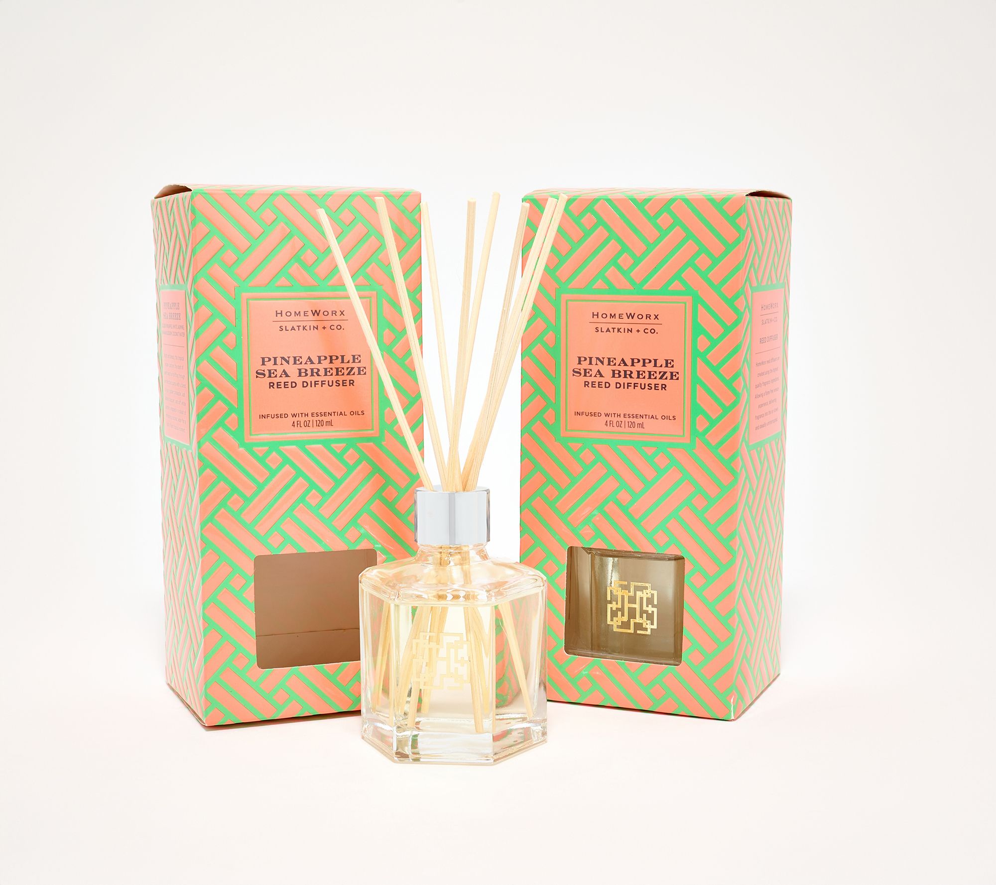 HomeWorx by Slatkin + Co. S/2 SpringFling Reed Diffusers Pineapple Sea