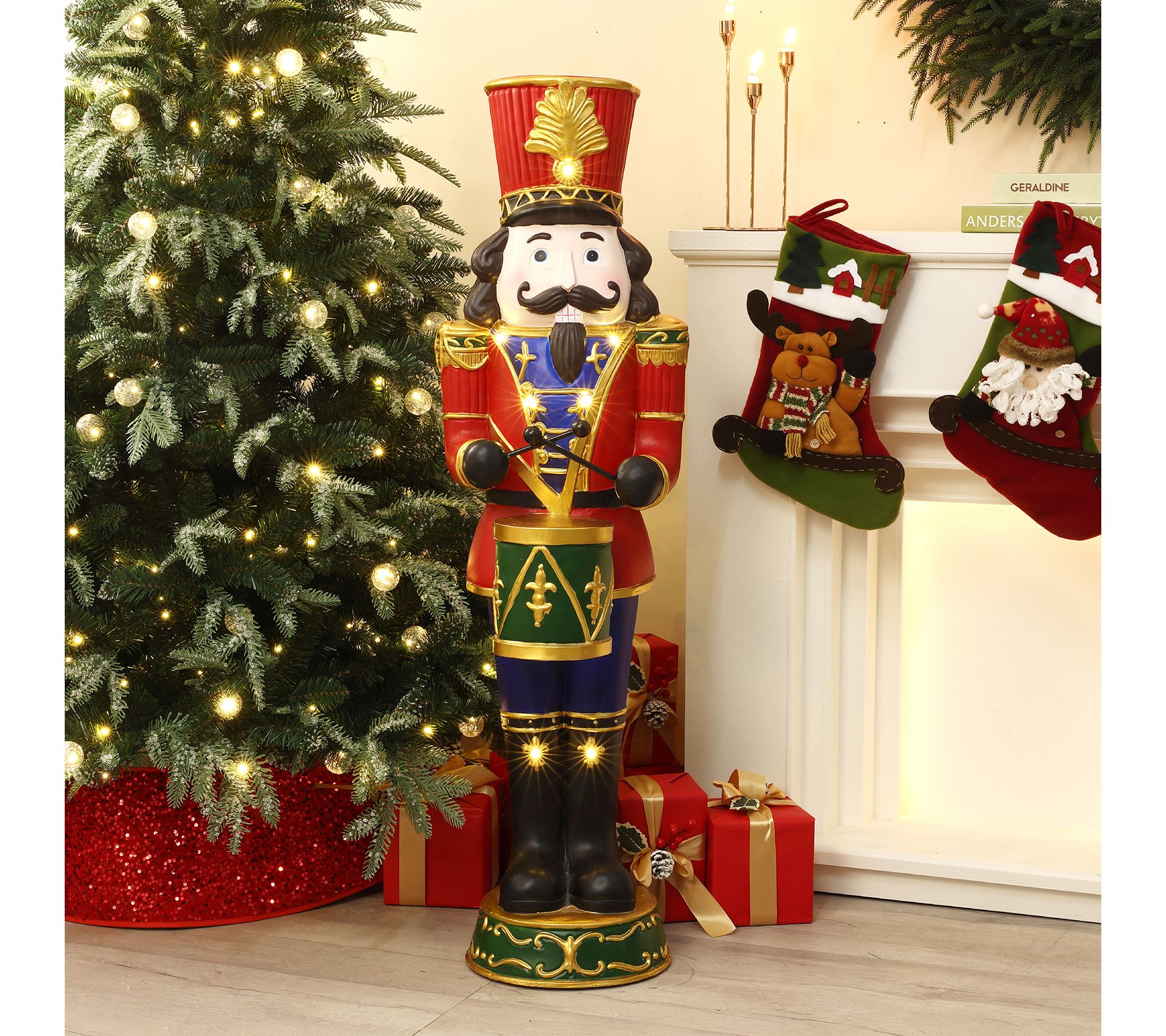 LuxenHome 4ft Lighted Nutcracker Drummer, Christmas Decor