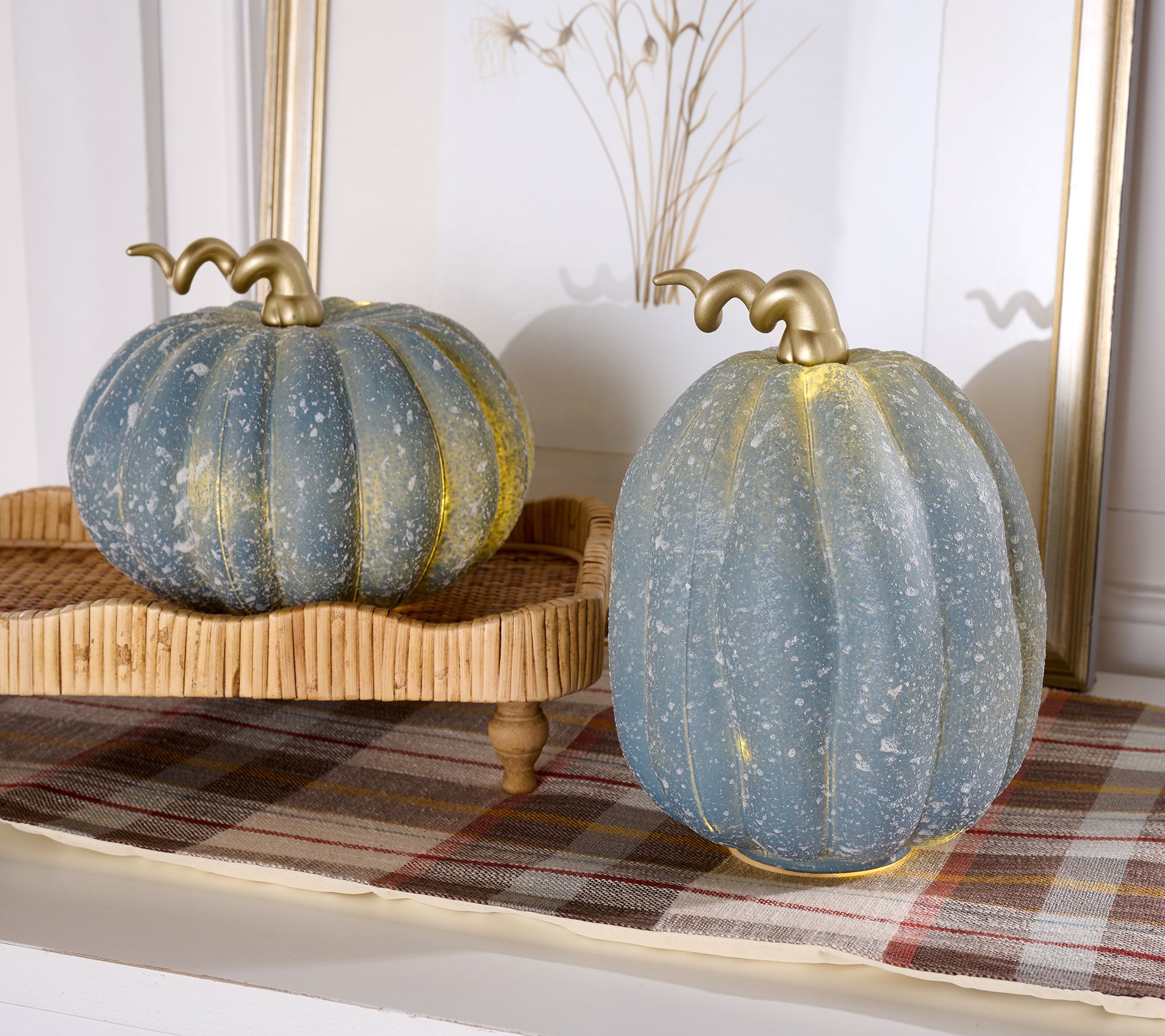 "As Is" Home Reflections S/2 Illum Textured Glass Pumpkins