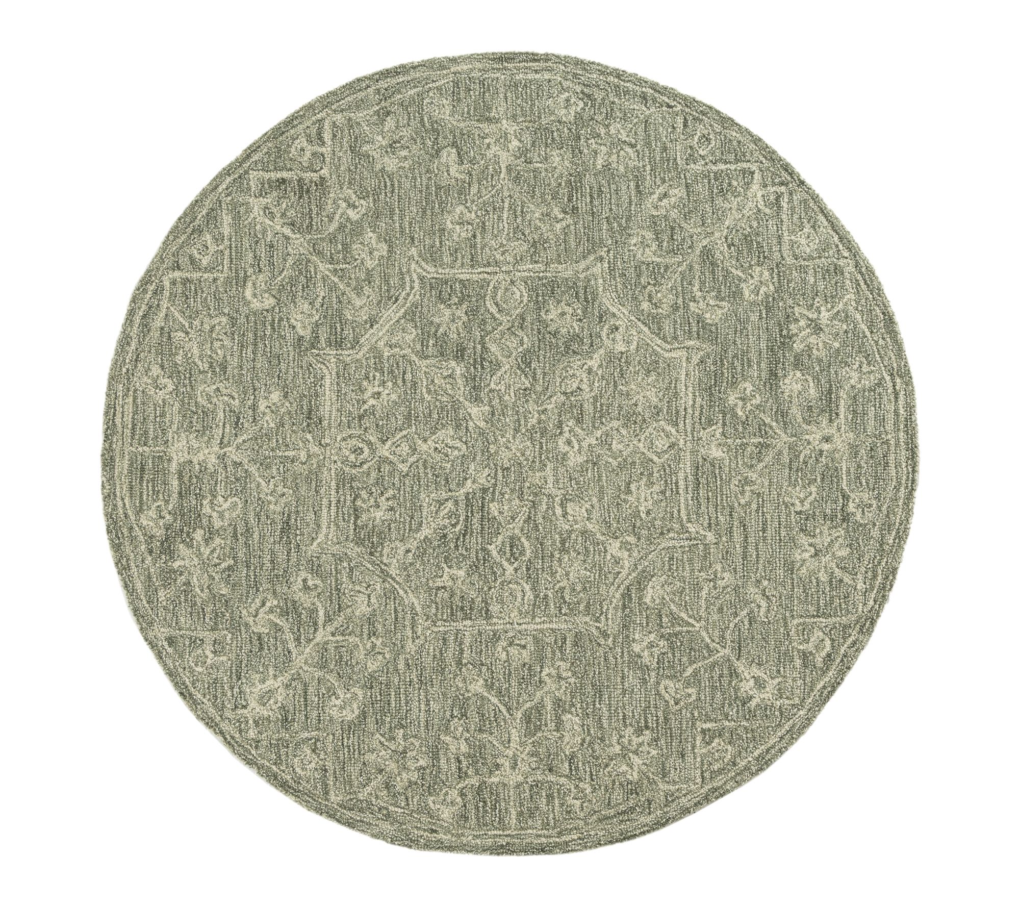 Ox Bay Transiti onal Green/Ivor y Floral Wool I ndoor Rug, 5'x5