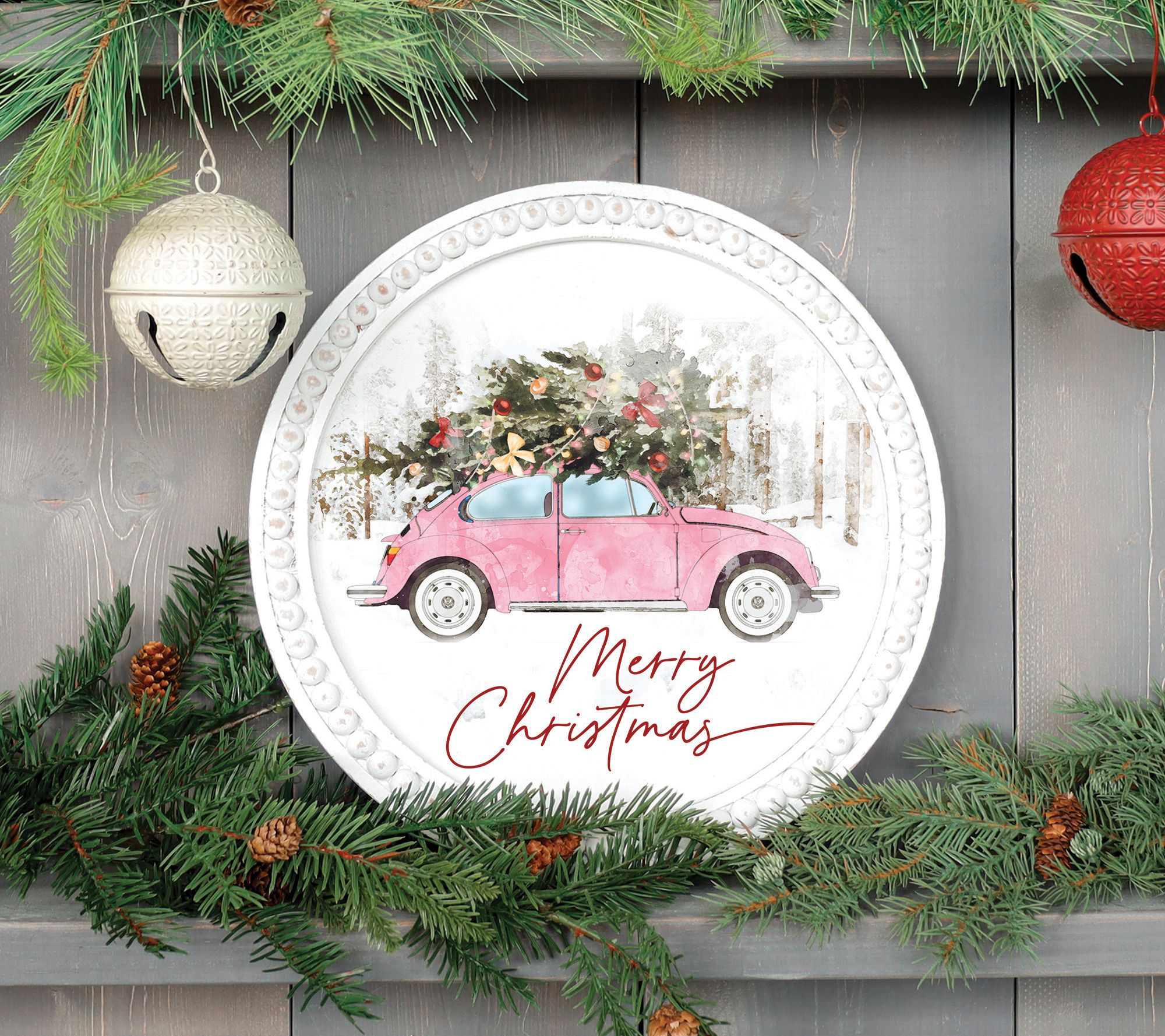 Sincere Surroundings 24" Pink Christmas Car Beaded Art