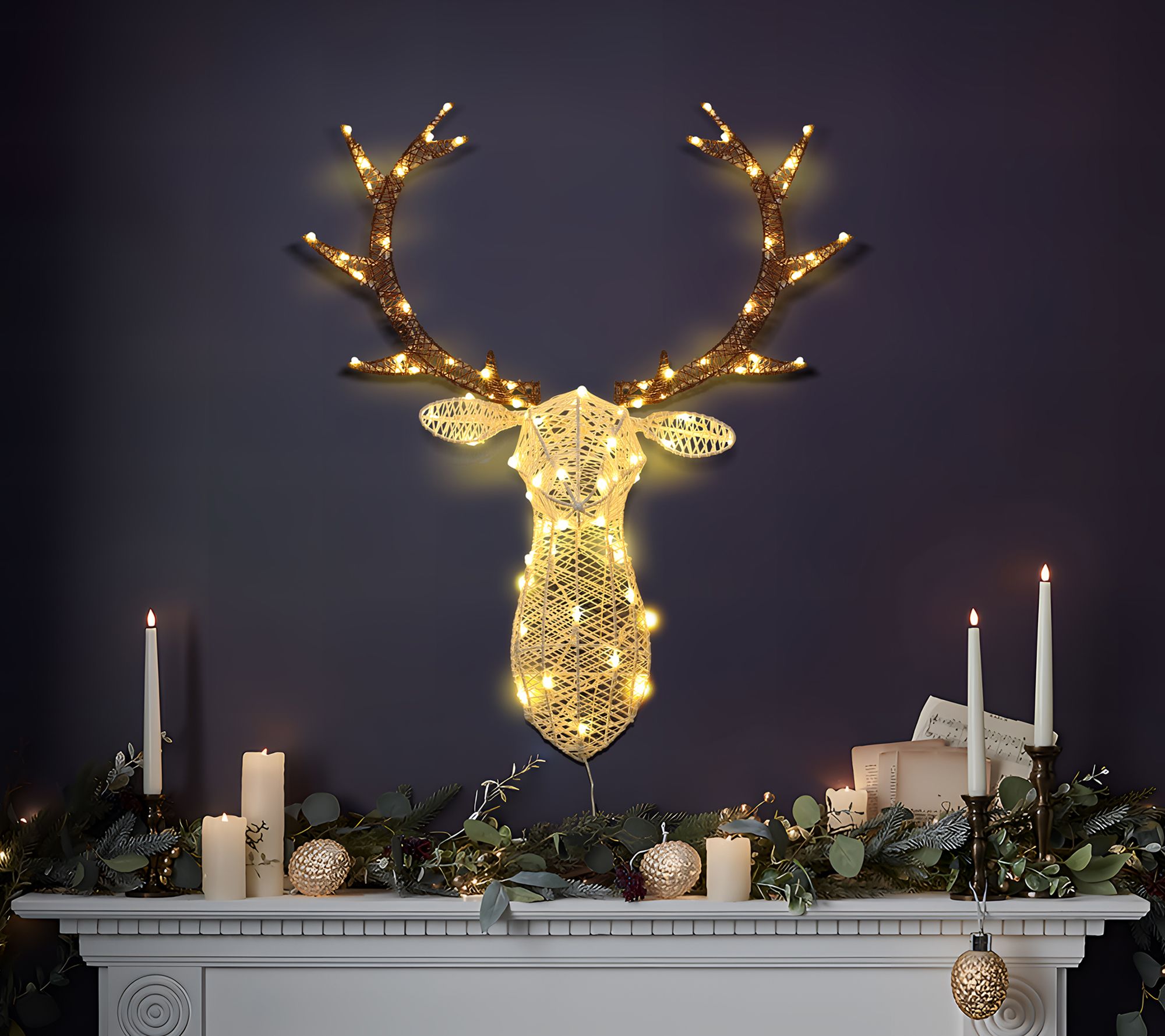 LuxenHome Lighted Deer Head Holiday Decoration with Timer