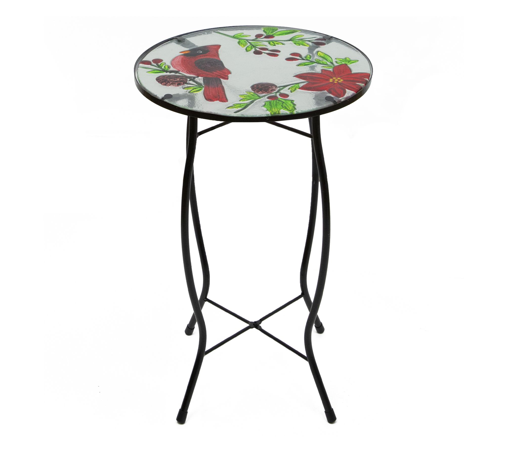  Northlight 19" Red Cardinal & Pine Cone Glass Patio Side Table