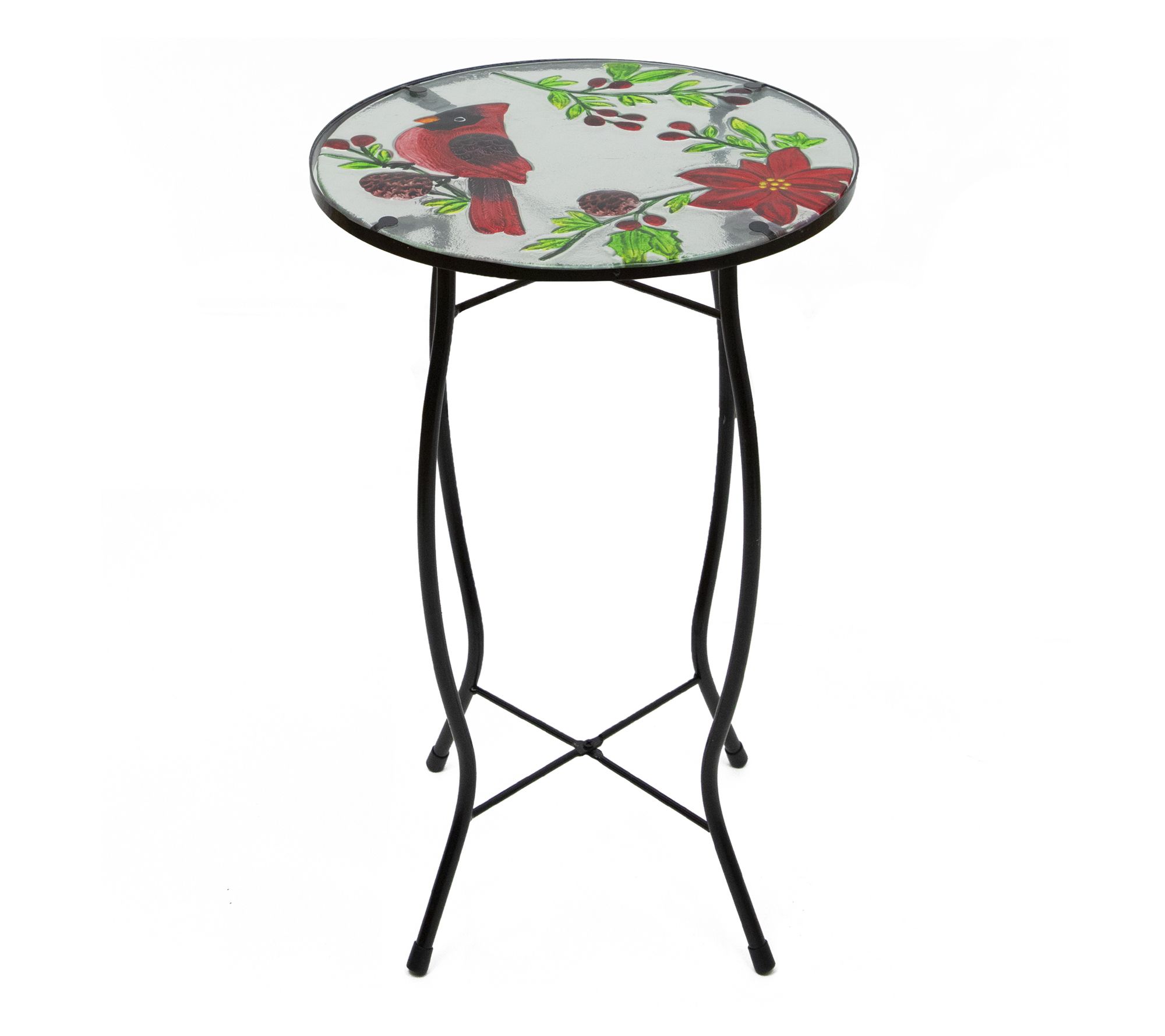 Northlight 19" Red Cardinal & Pine Cone Glass Patio Side Table