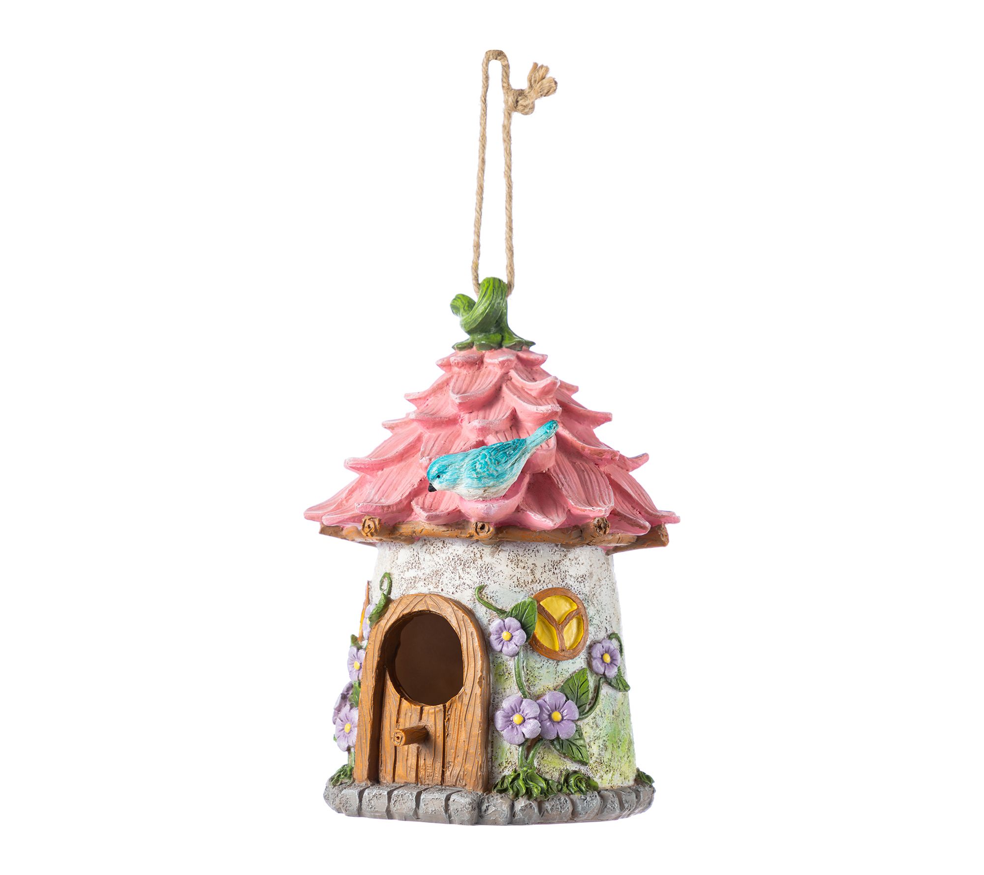 Glitz シャビーシック バードハウス 置物 Glitzhome 9''H Resin Roof Outdoor Garden Birdhouse - QVC.com