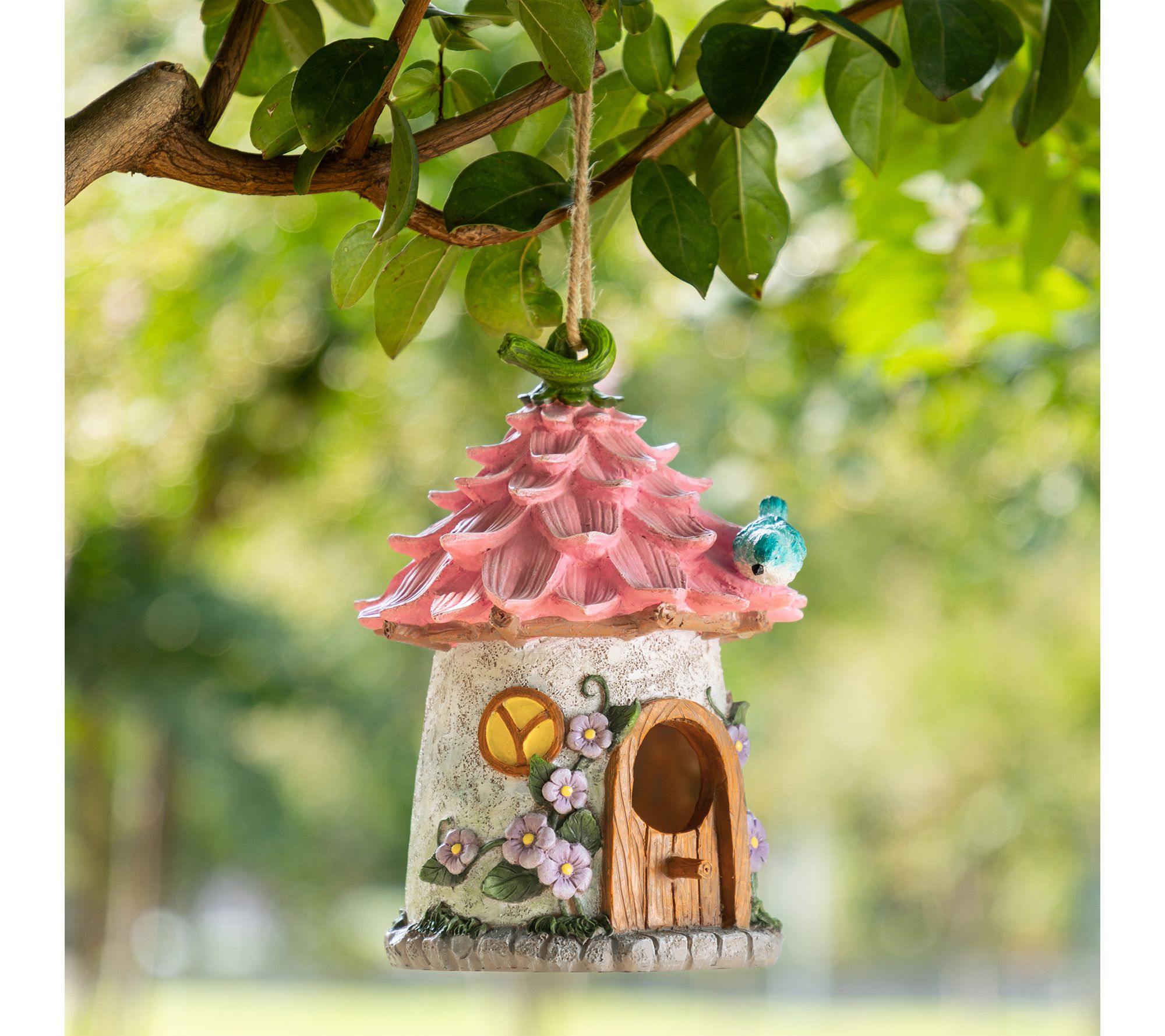 Glitzhome 9''H Resin Roof Outdoor Garden Birdho use | QVC