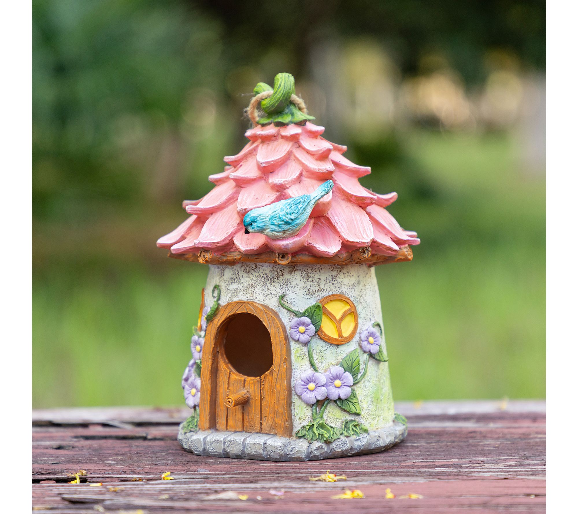 Glitzhome 9''H Resin Roof Outdoor Garden Birdhouse - QVC.com