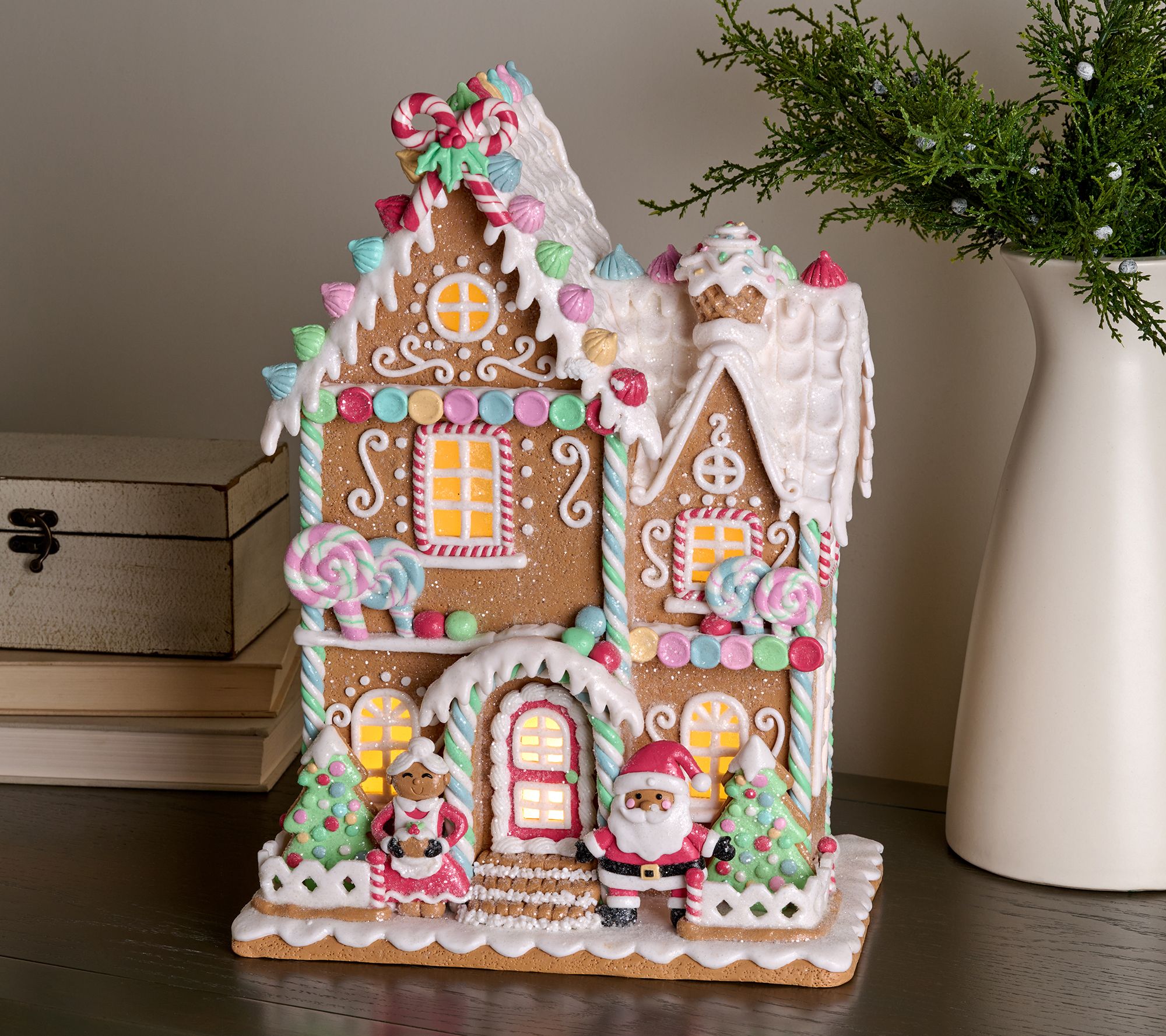 15.5" Illuminated Gingerbread Candy Cottage by Valerie