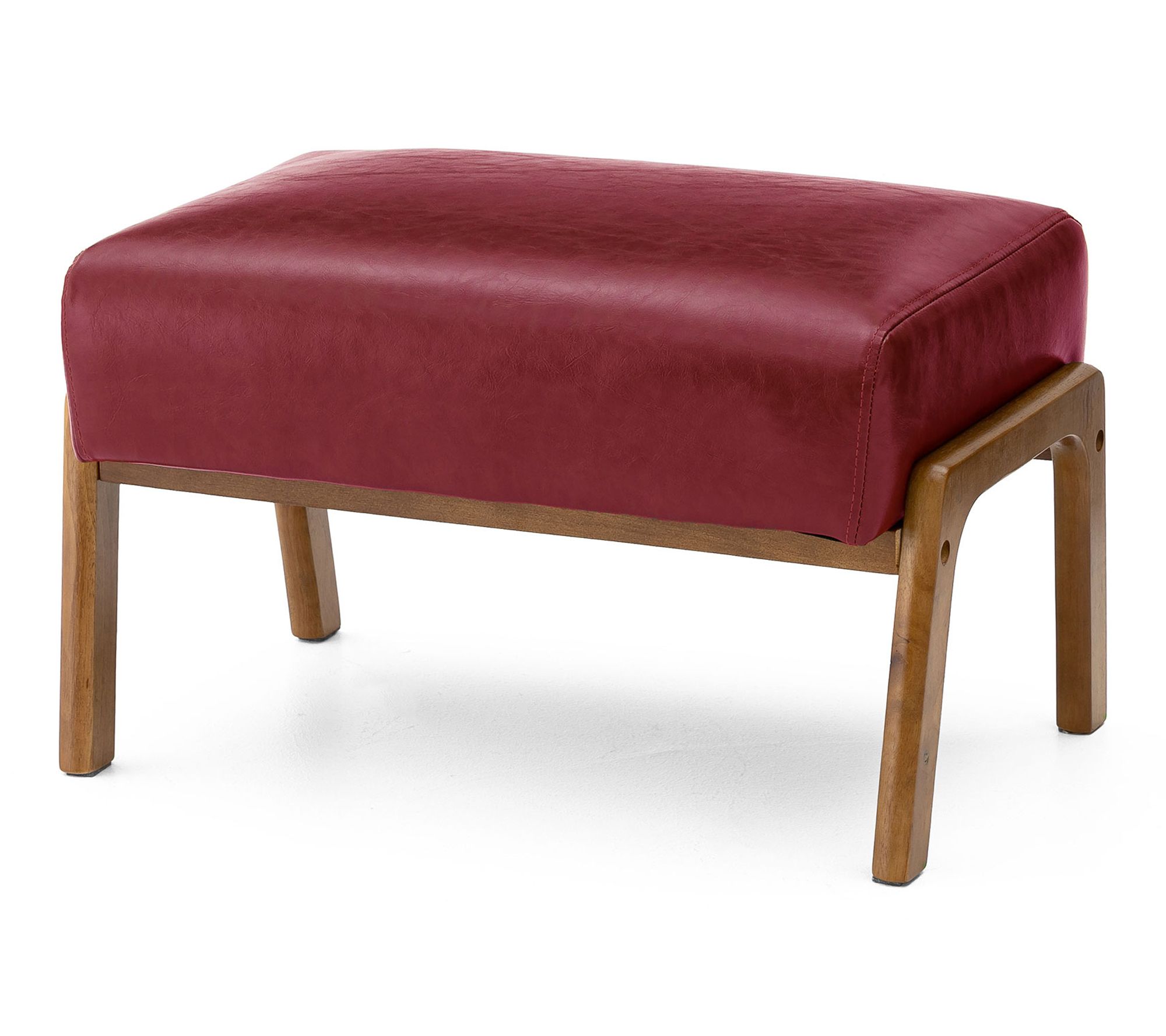 Glitzhome Mid-century Modern Burgundy Leatherette Accent Stool