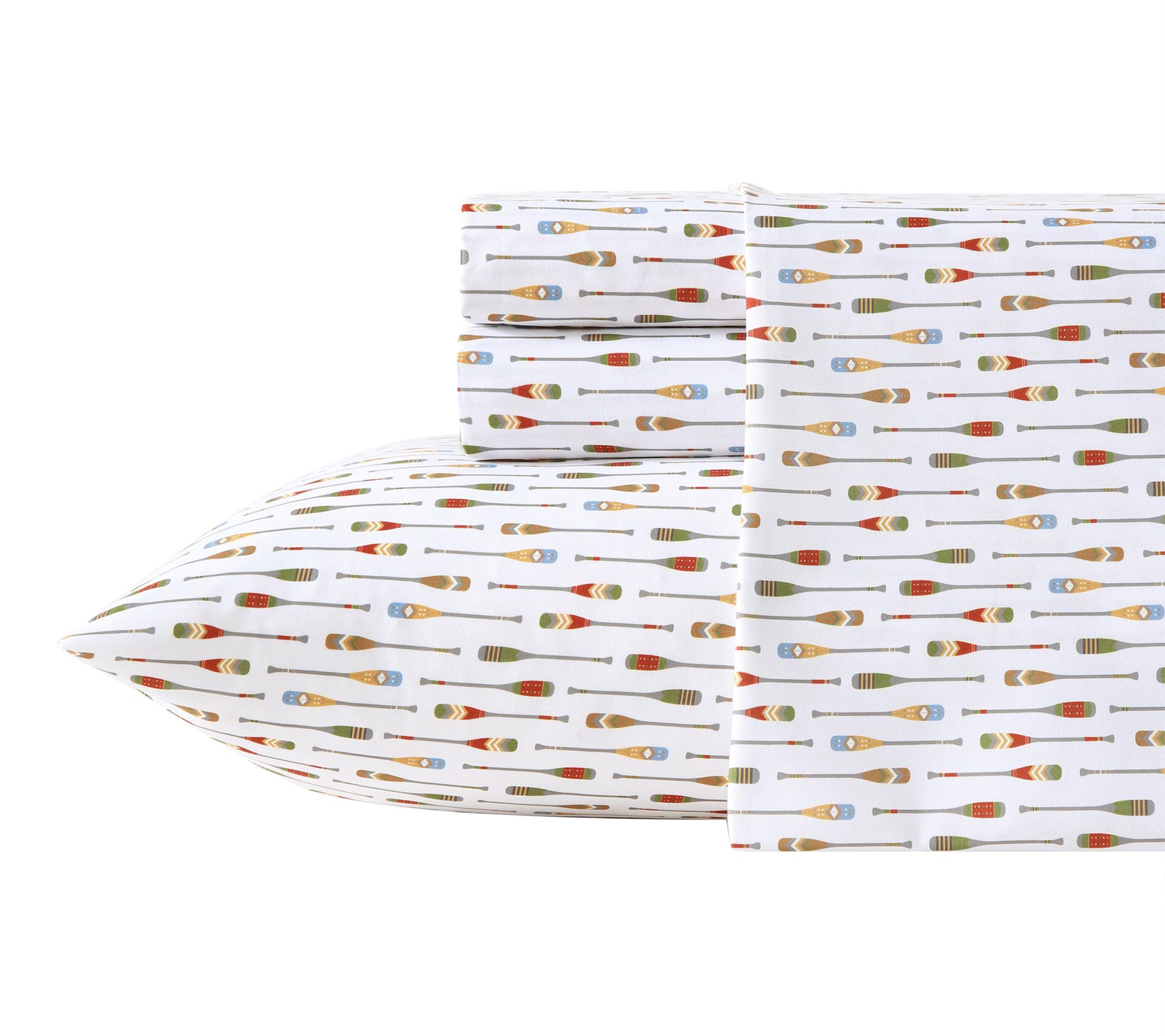 Eddie Bauer Can oe Lake Paddle White/Multi Que en Sheet Set