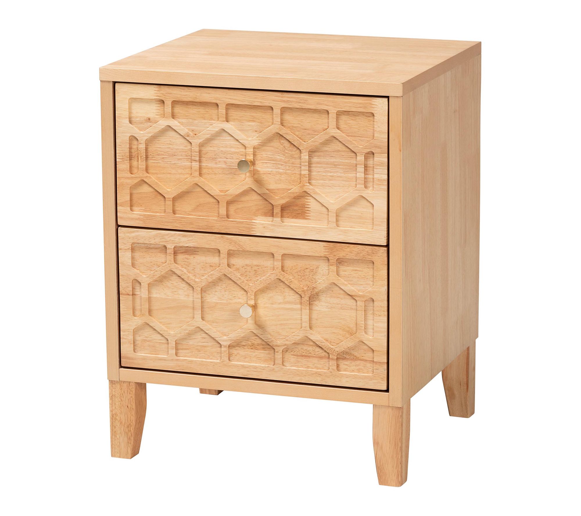 Baxton Studio Hosea Carved Honeycomb Natural Nightstand