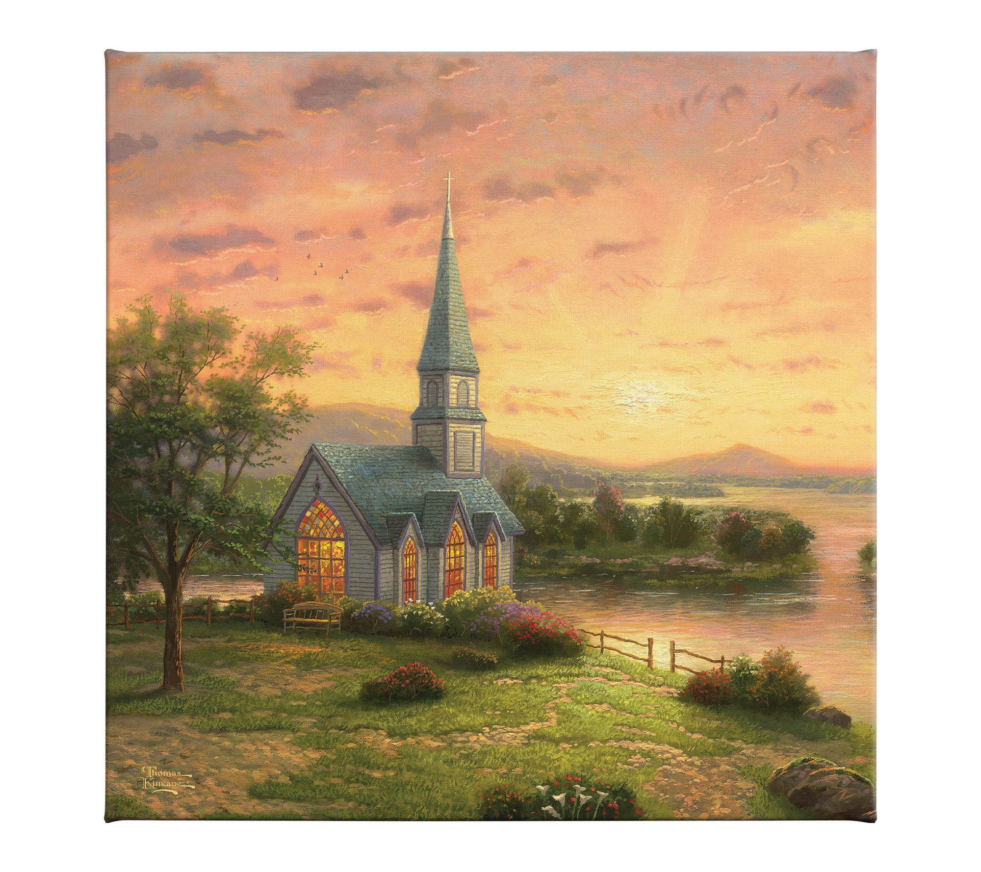 Thomas Kinkade Sunrise Chapel 14x14 Gallery Wrap