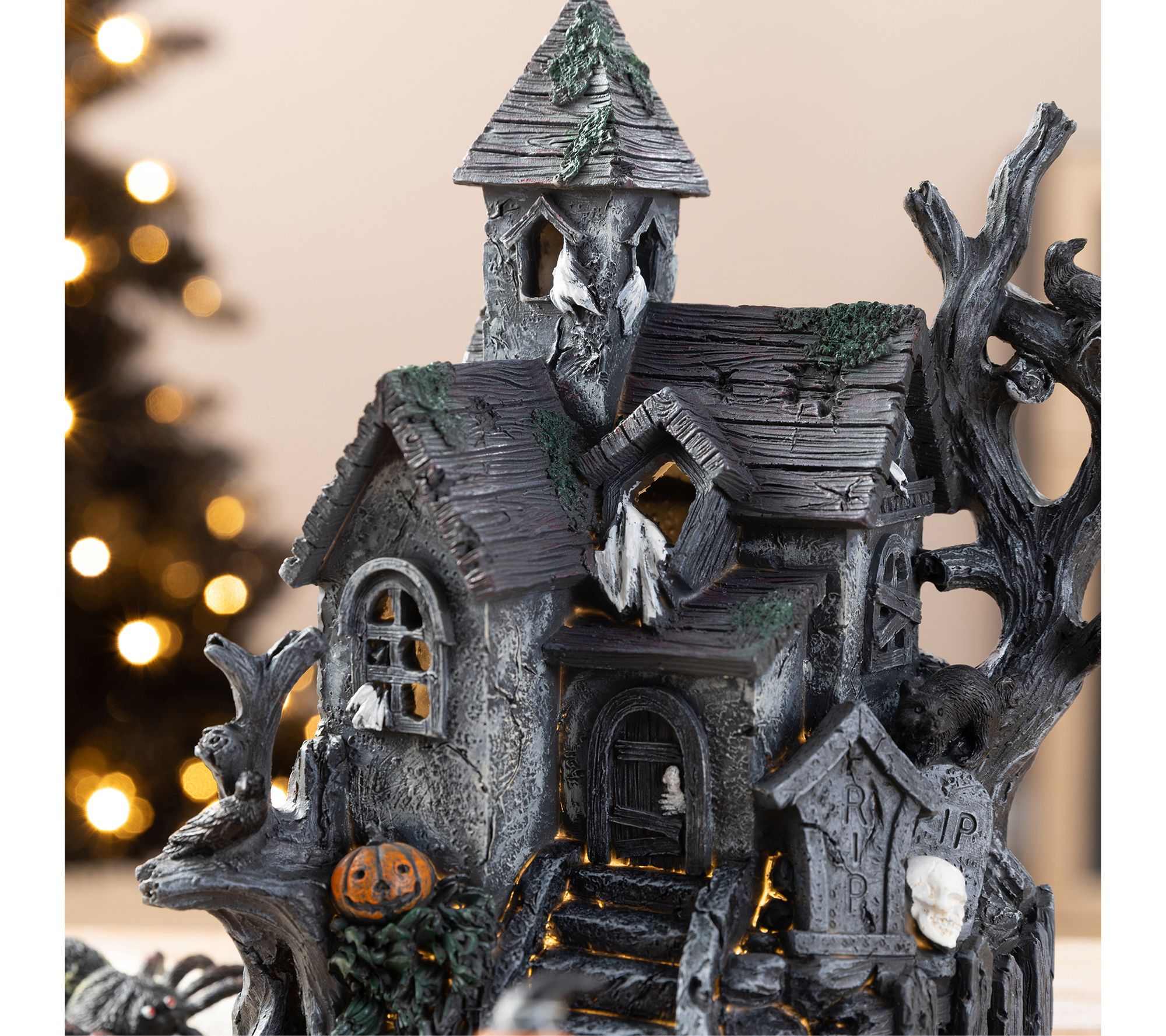Glitzhome S/4 Halloween Lighted Resin Haunted House | QVC