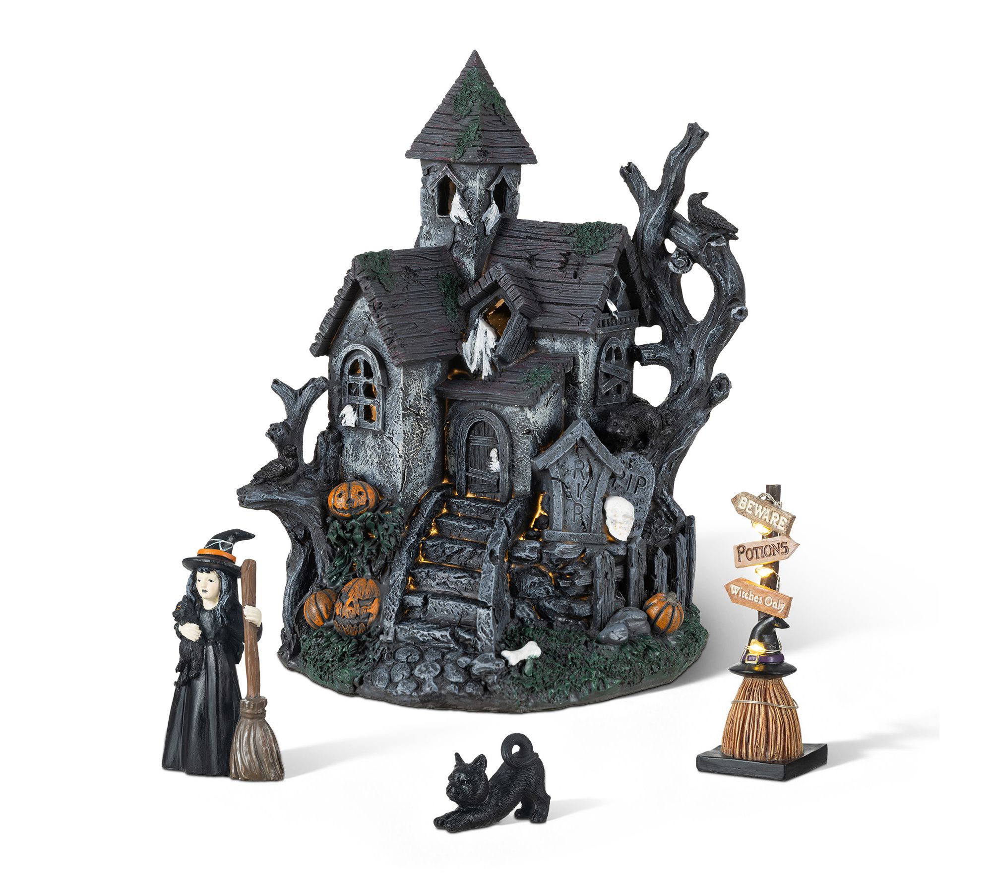 Glitzhome S/4 Halloween Lighted Resin Haunted House
