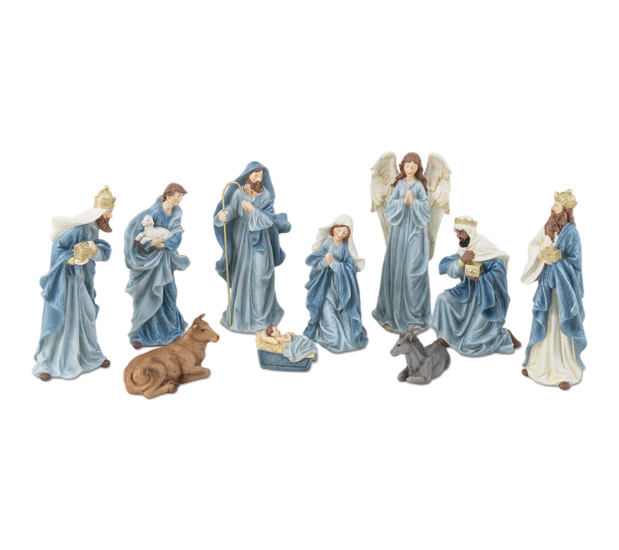 Glitzhome 10pcs Celestial Blue Resin Nativity Figurine Set