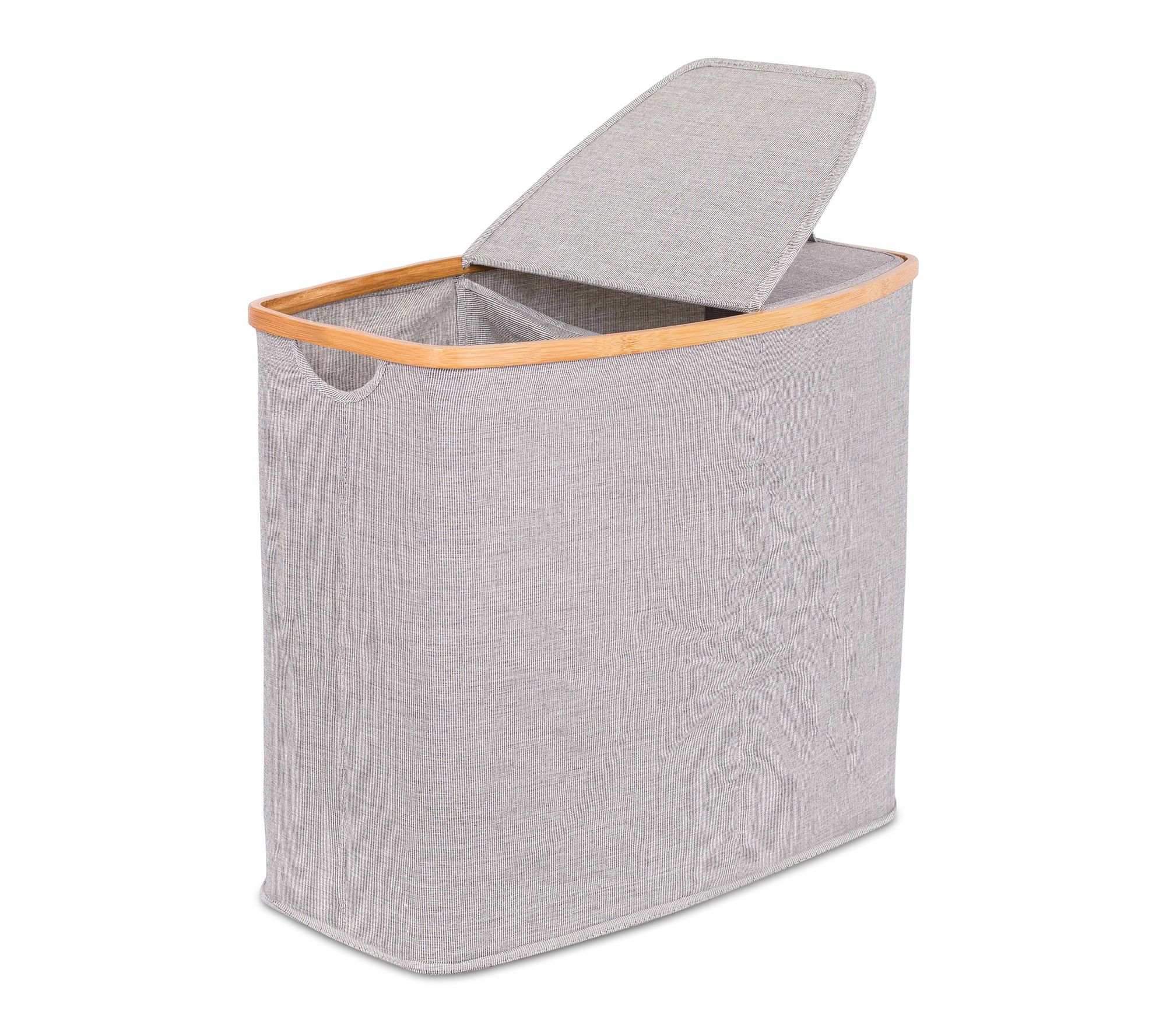 BirdRock Home Bamboo & Canvas Double Laundry Basket with Lid