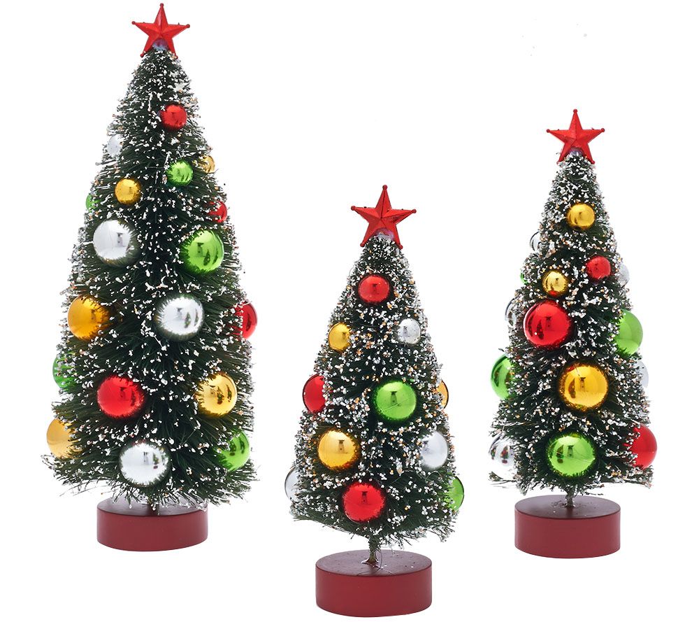 As Is Set Of 3 Graduated Bottle Brush Trees With Decorations