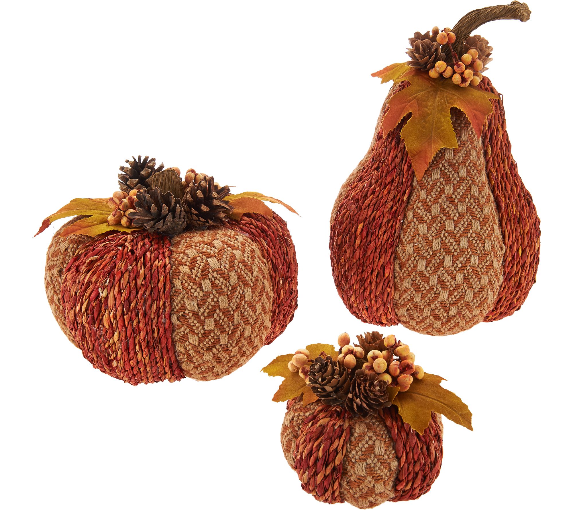 Set of 3 Woven Pumpkins and Gourds by Valerie - QVC.com