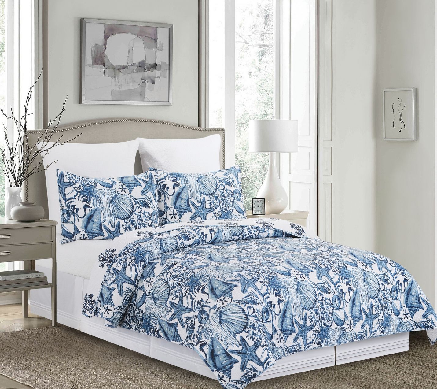 Blue Coast Shells 3-Piece King Quilt Set by Valerie