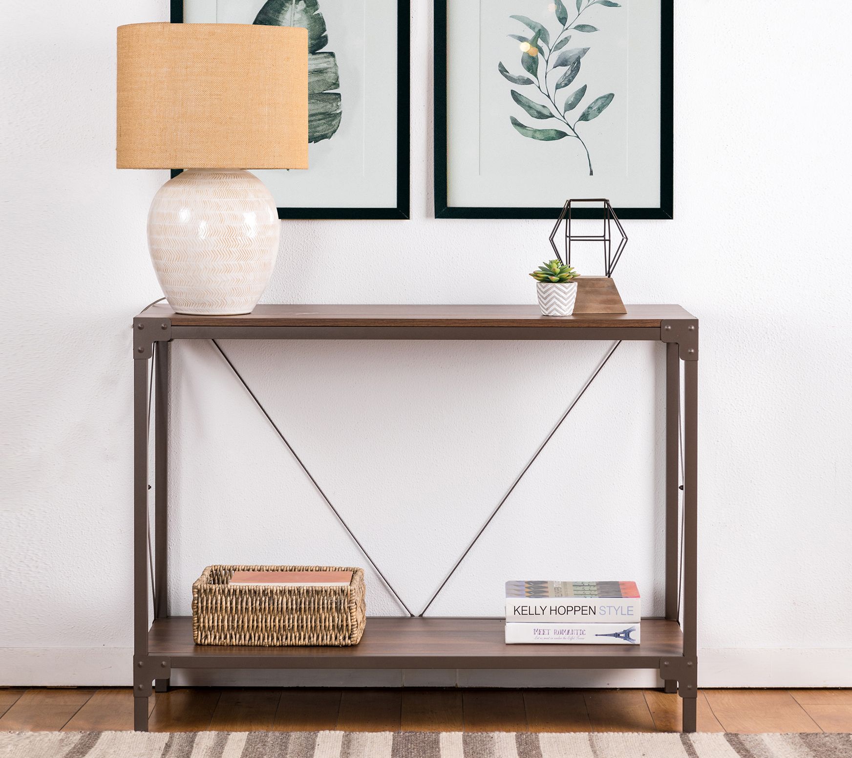 Glitzhome Modern Industrial Metal and Wood Console Table