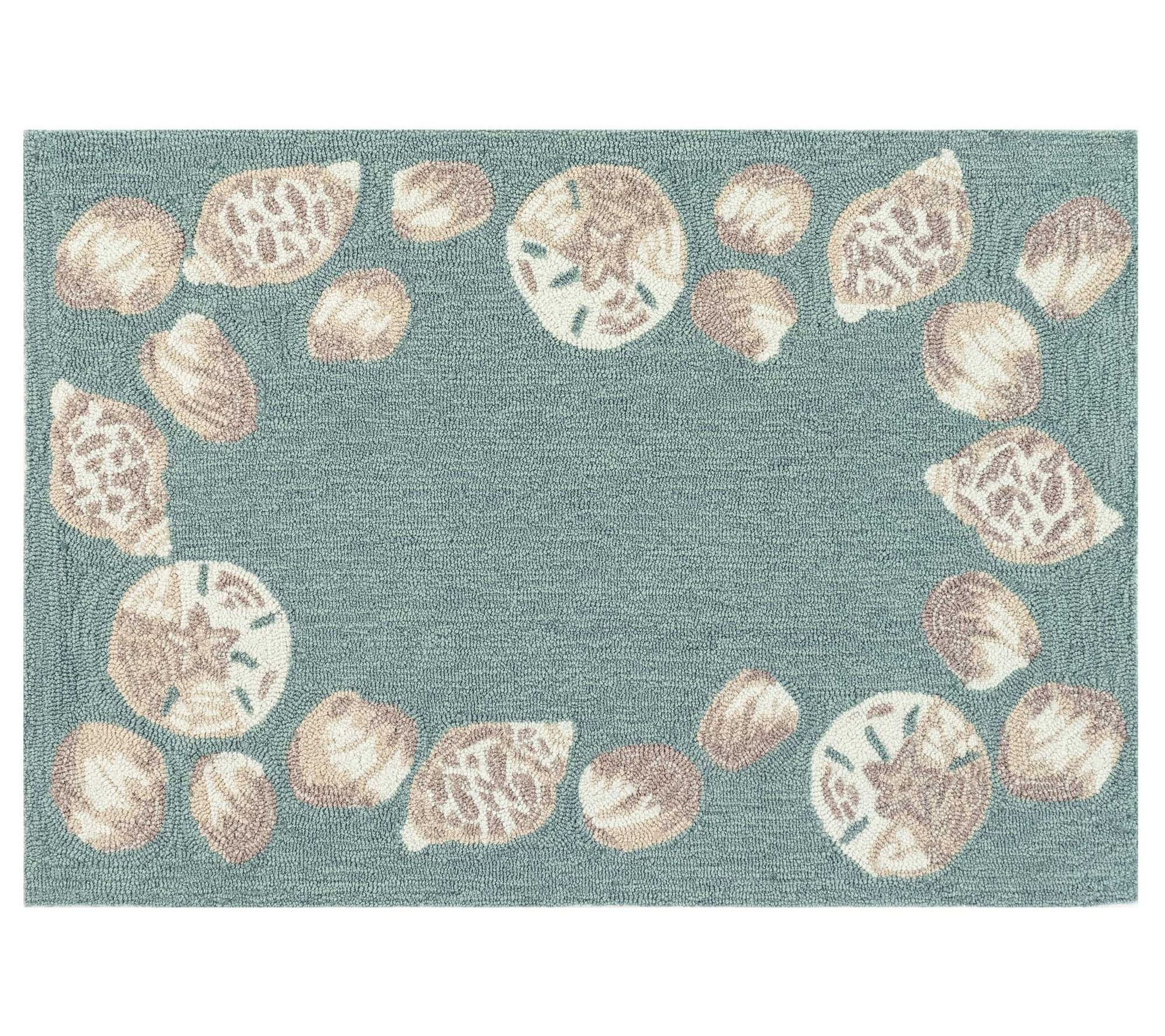 Liora Manne Capri Seashell Border In-Out Rug Aqua 20" x 30"