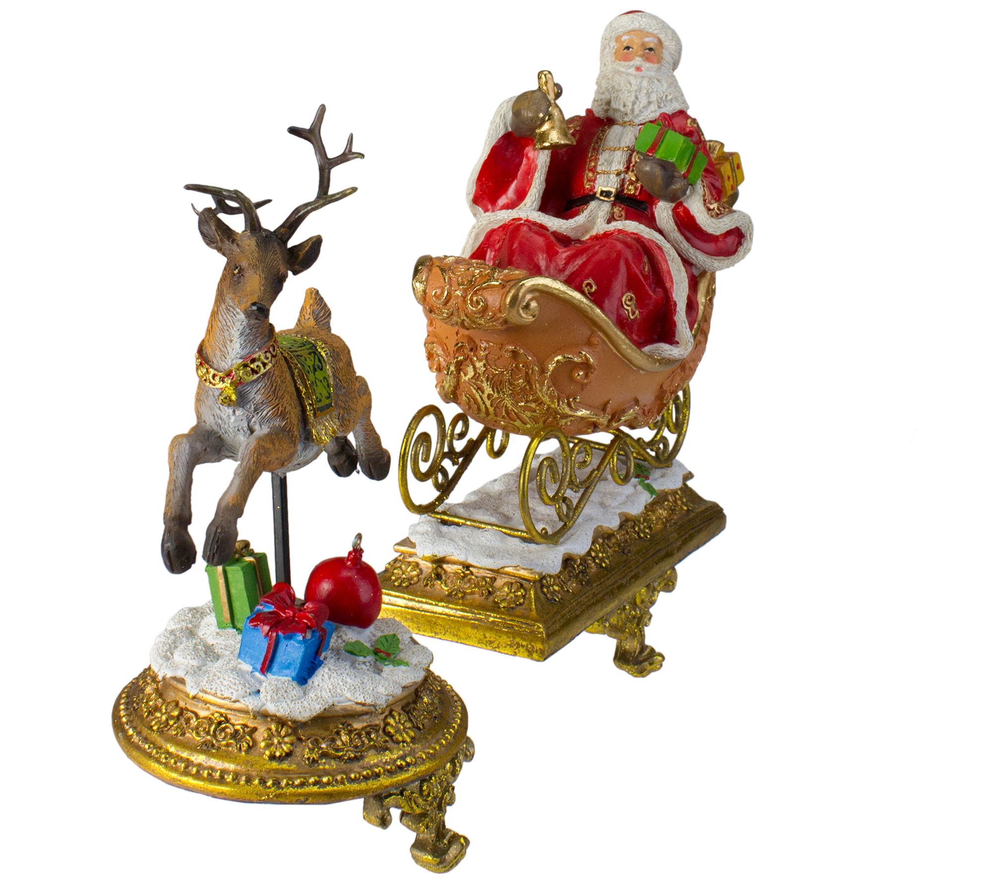 Northlight 2 Gold Santa & Reindeer Stocking Holders - QVC.com