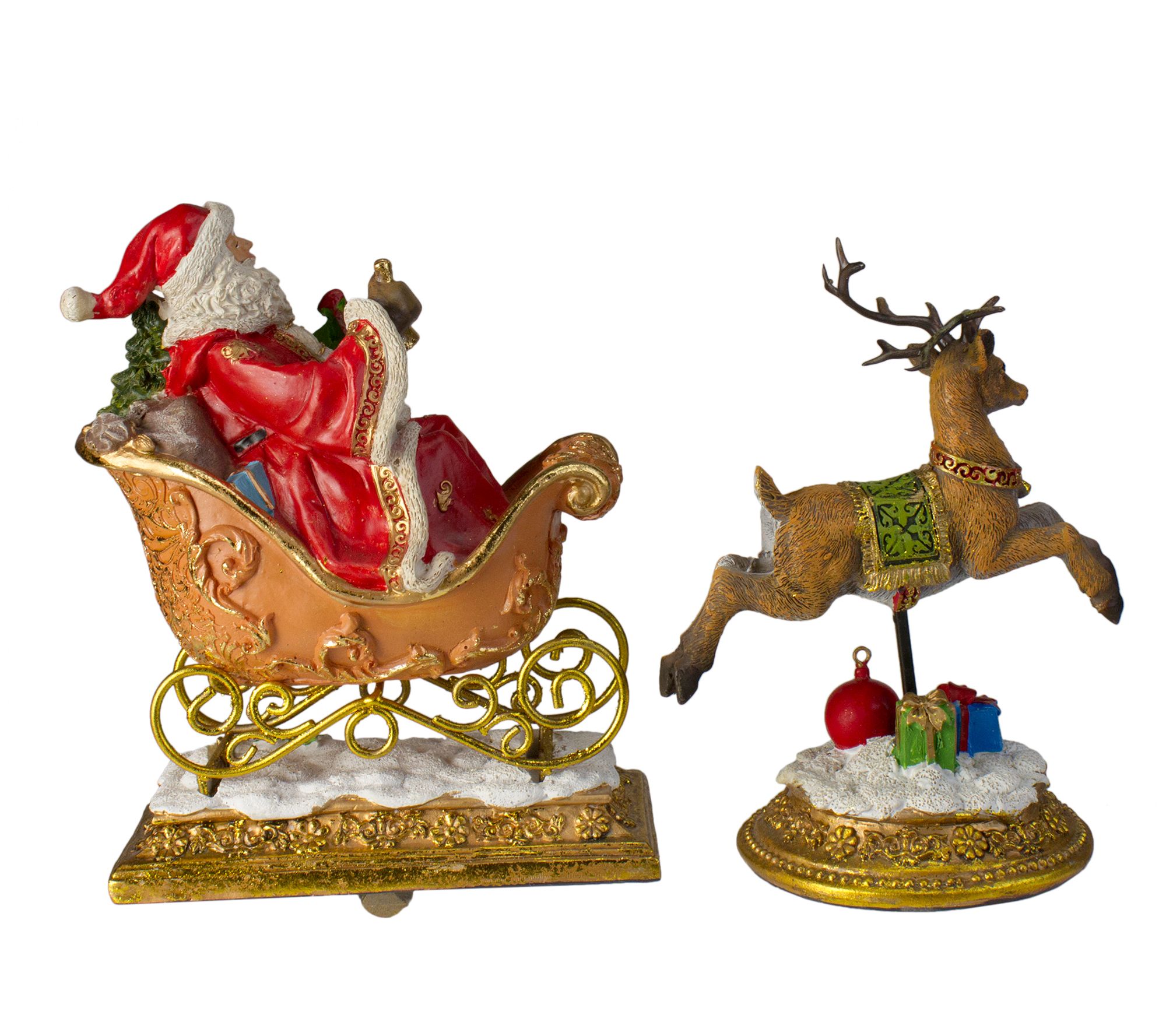 Northlight 2 Gold Santa & Reindeer Stocking Holders - QVC.com