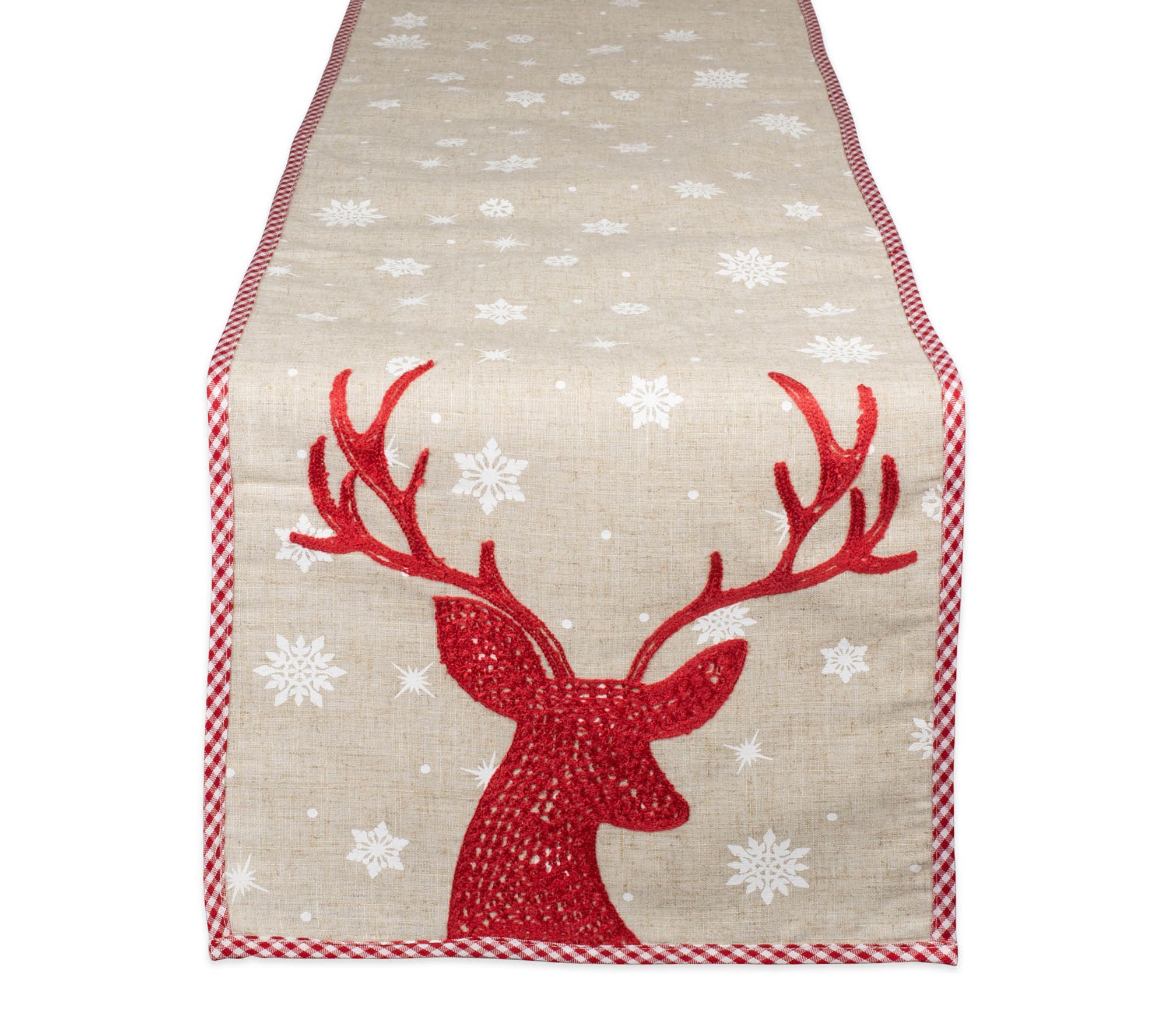 Design Imports Red Reindeer Embroidered Table Rnner 14" x 70"